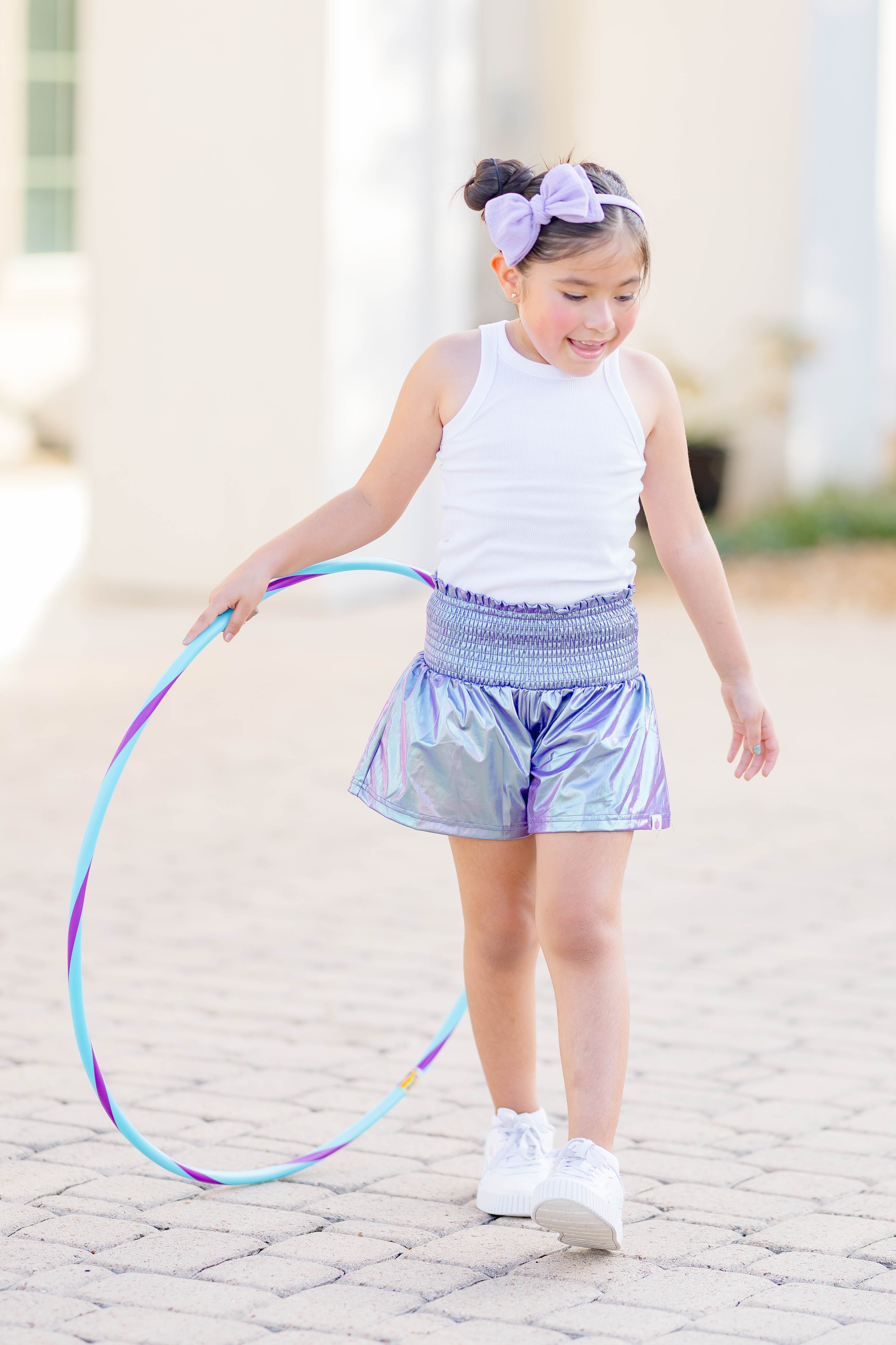 Flowy Metallic Shorts - Plum Perfect