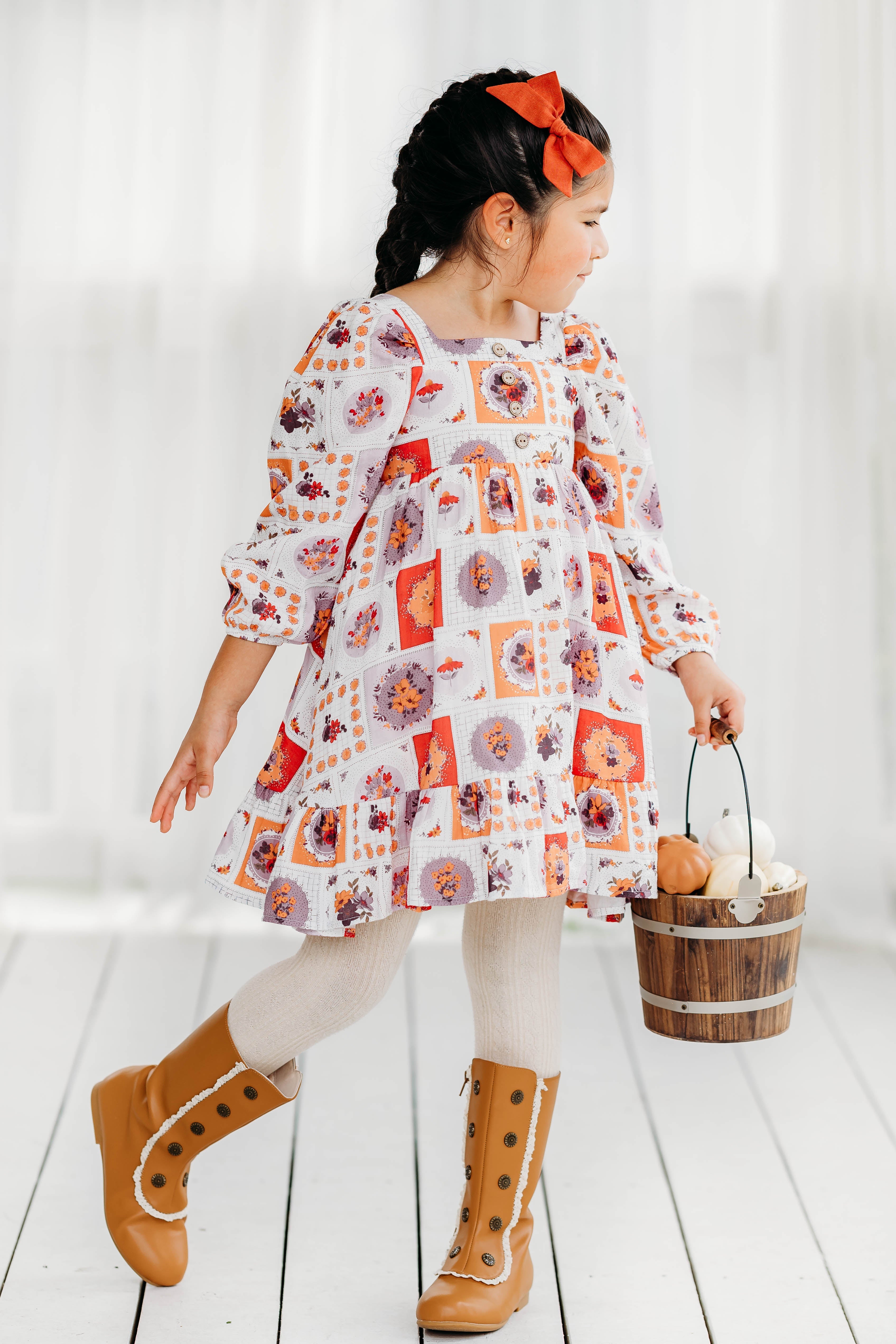 Puff Sleeve Gauze Dress - Patchwork Peonies