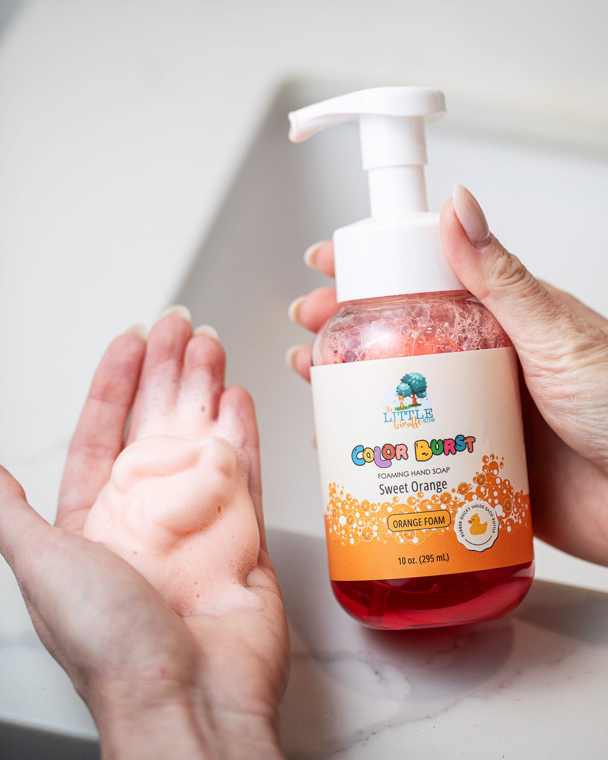 Non-toxic, Colorful Foaming Hand Soap For Kids. Orange Foam. Sweet Orange Scented