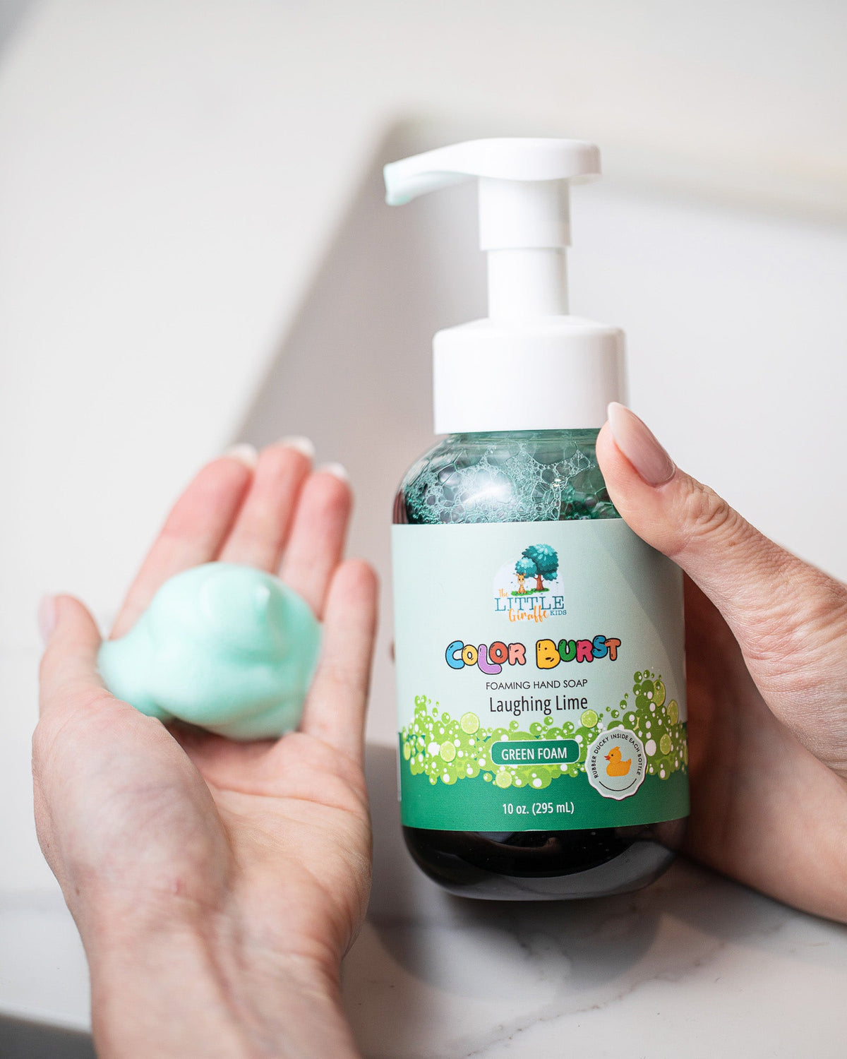 Non-toxic Colorful Foaming Hand Soap For Kids. Green Foam. Lime Scented