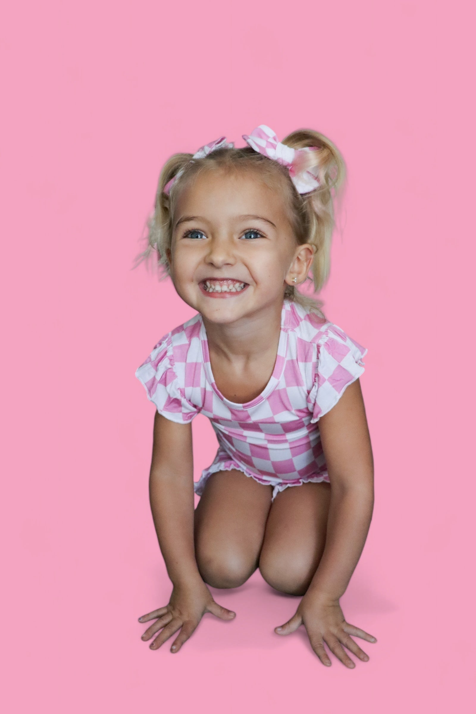 Bubblegum Checkers Dream Ruffle Short Set