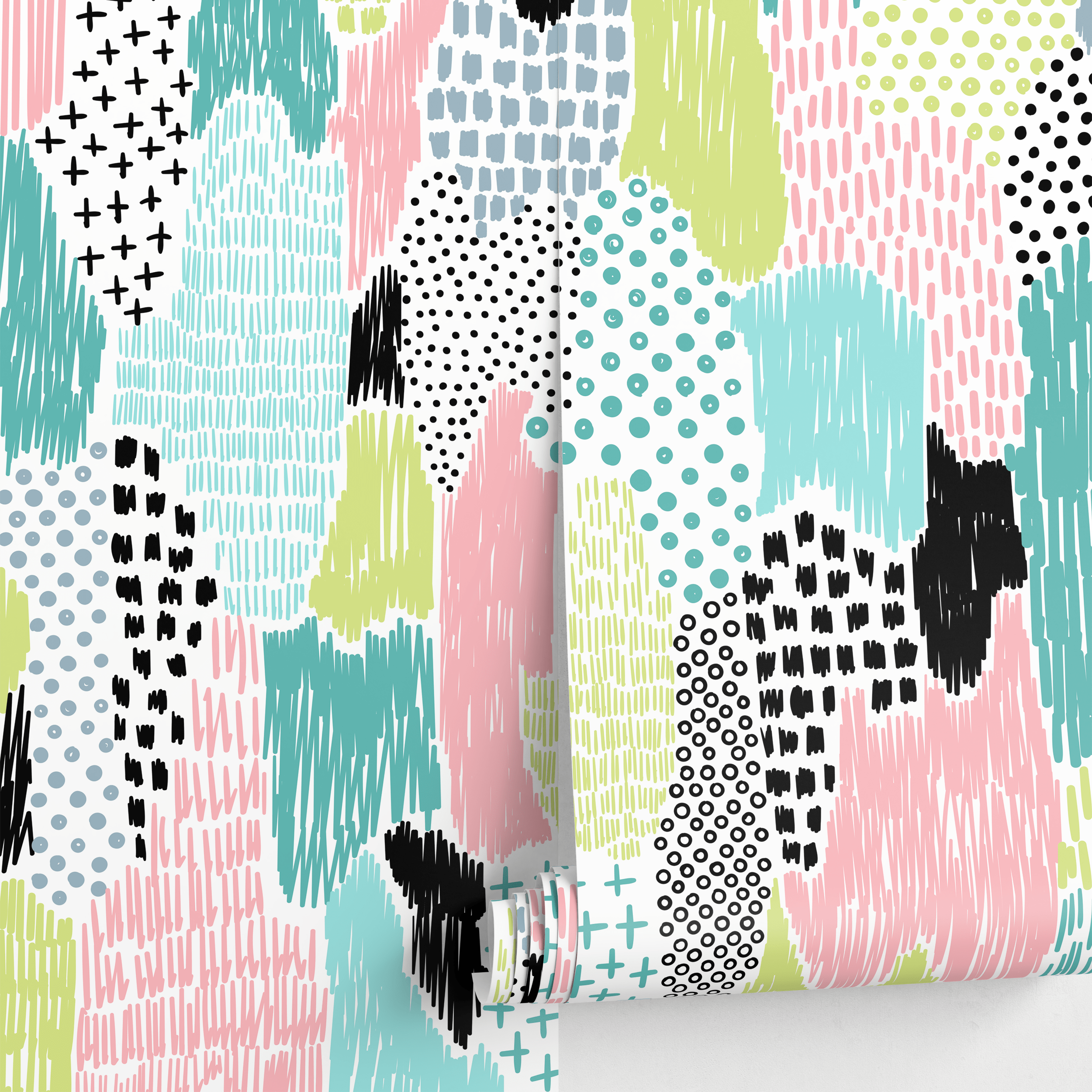 Abstract Wallpaper With Hand-drawn Scribbles In Pink, Blue, Green, And Black - A822