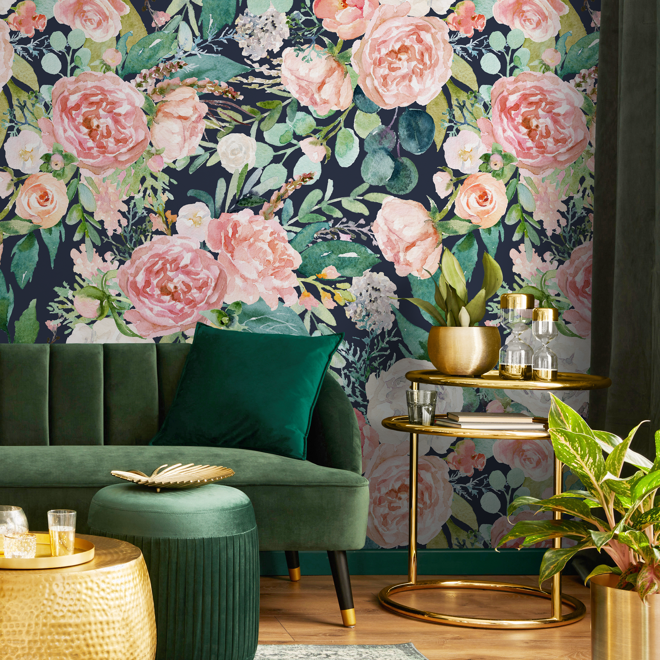 Floral Wallpaper Featuring Watercolor Peonies In Pink, Green, And Yellow - A827