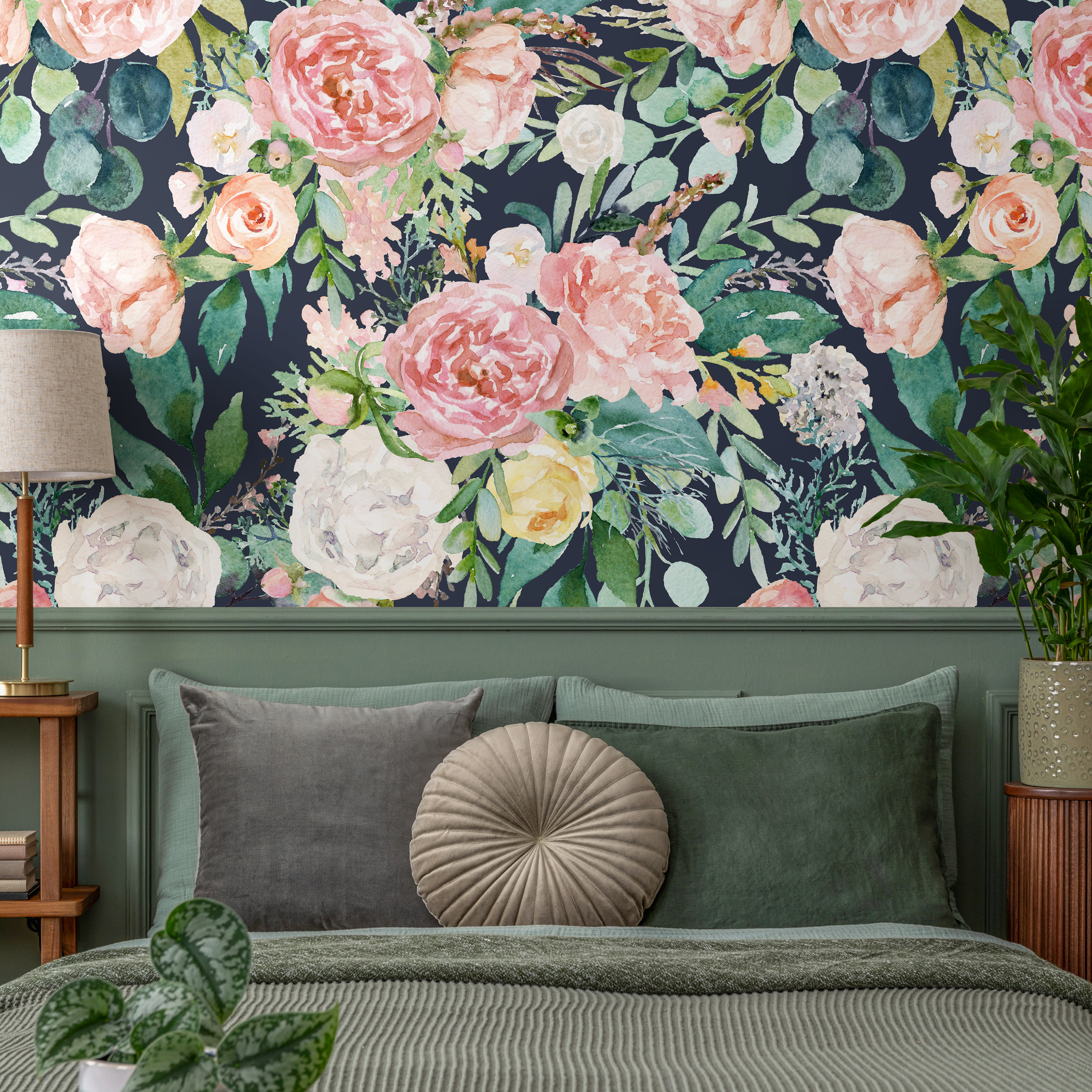 Floral Wallpaper Featuring Watercolor Peonies In Pink, Green, And Yellow - A827