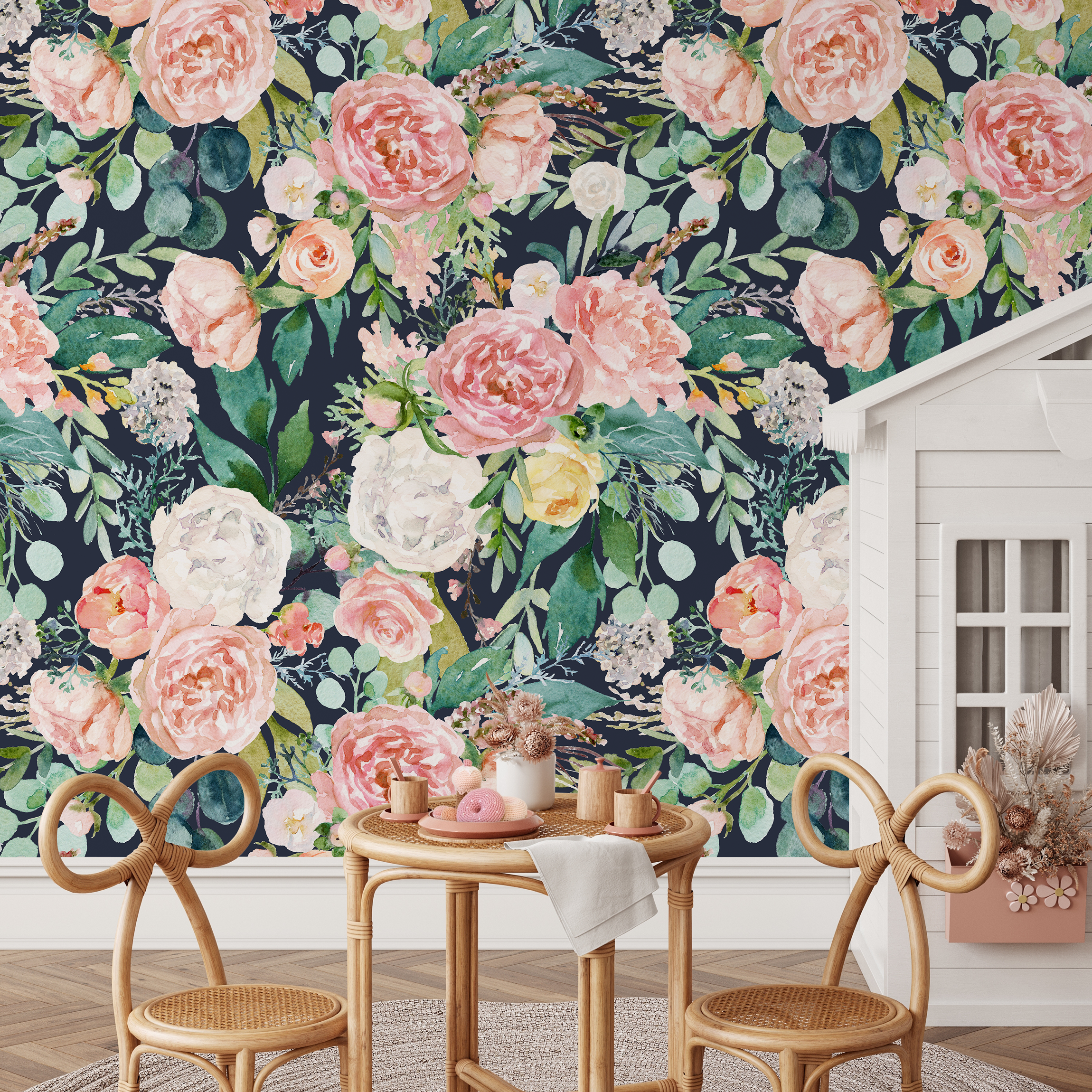 Floral Wallpaper Featuring Watercolor Peonies In Pink, Green, And Yellow - A827