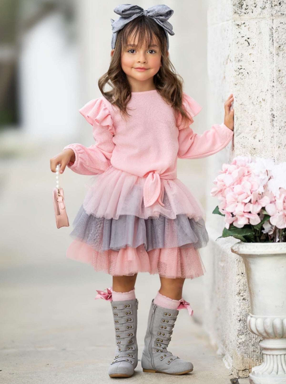 Pink Ruffle Top And Layered Tutu Skirt Set