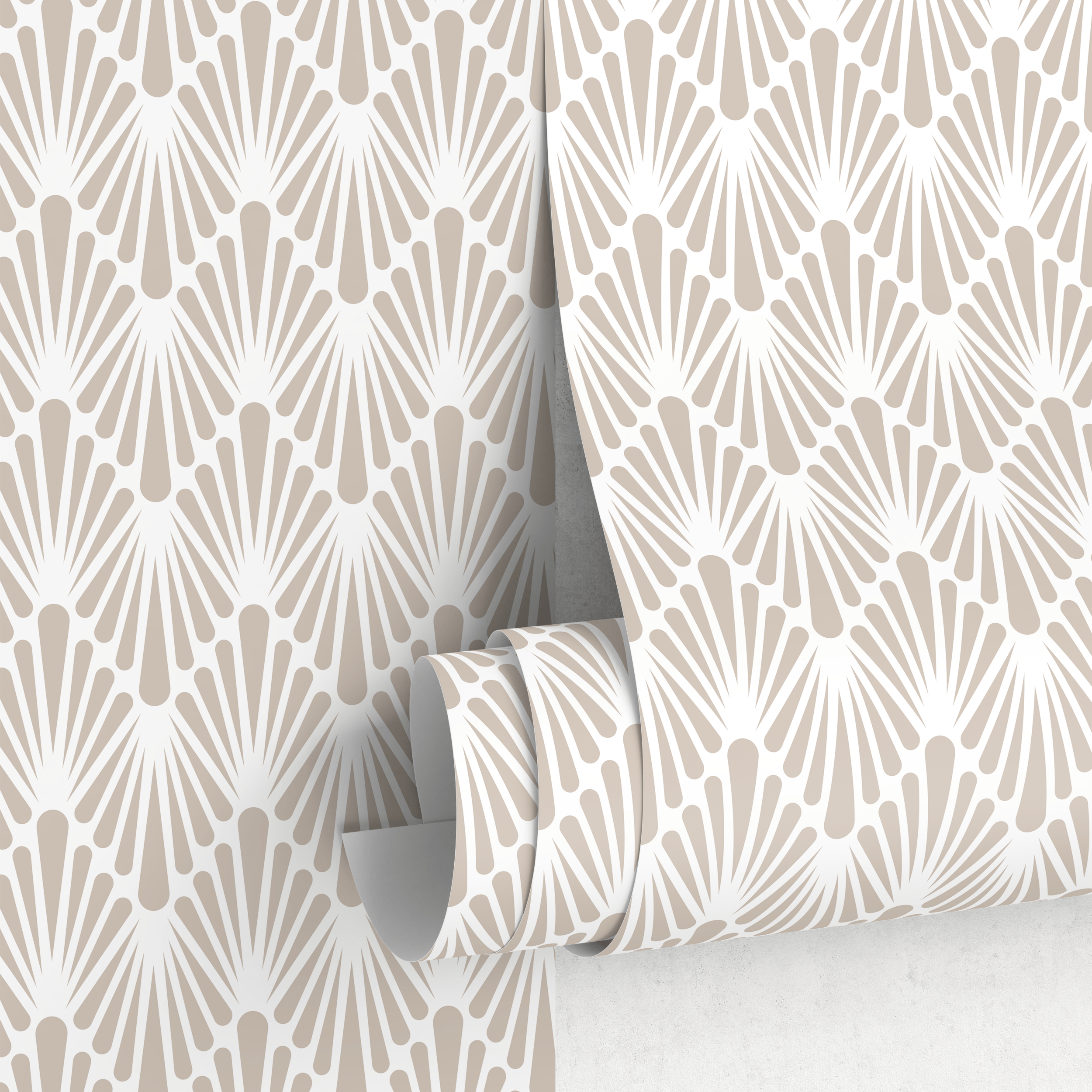 Art Deco Wallpaper With A Geometric Fan Motif In Beige - A926