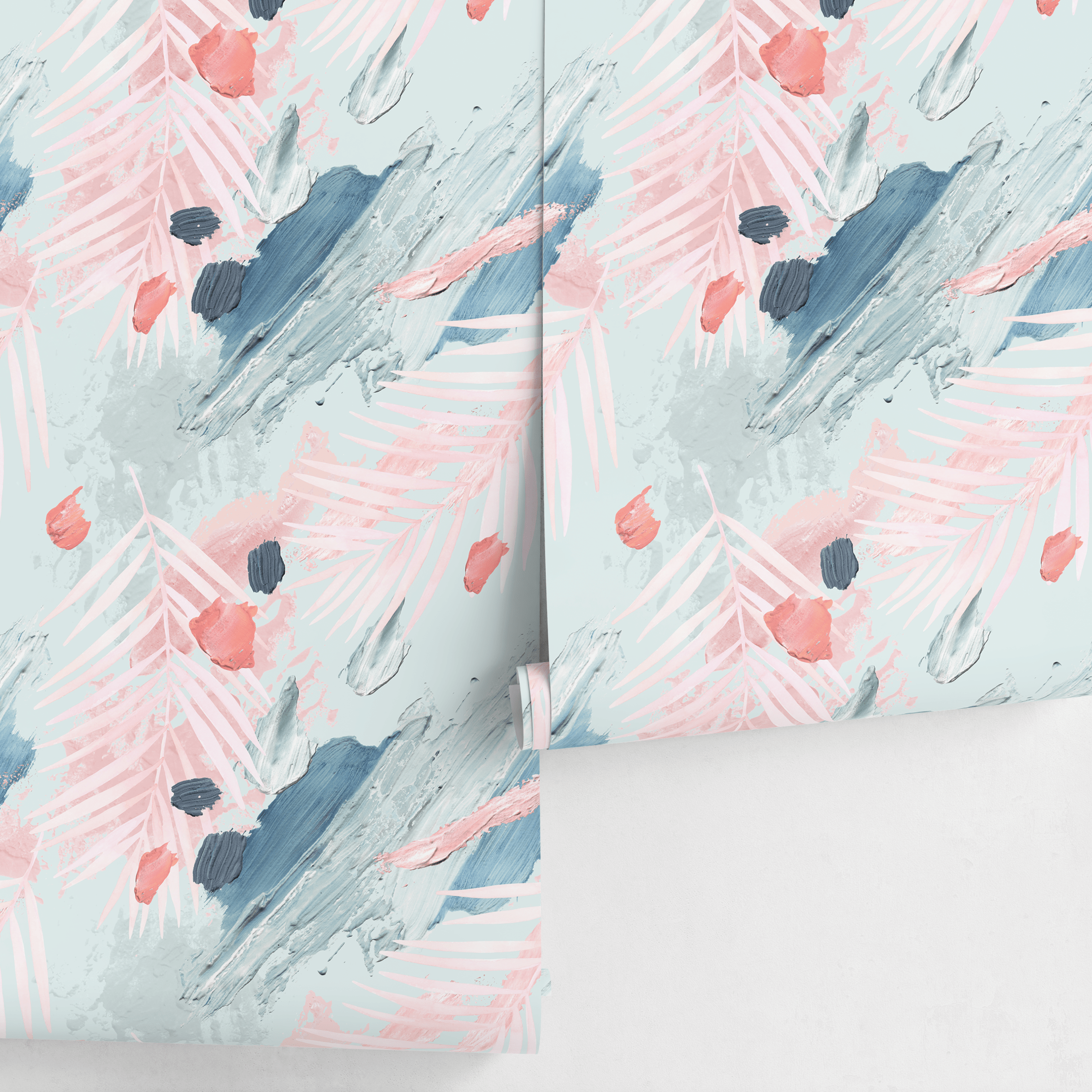 Abstract Wallpaper With Painterly Brushstrokes In Pink, Blue, And Grey - A941