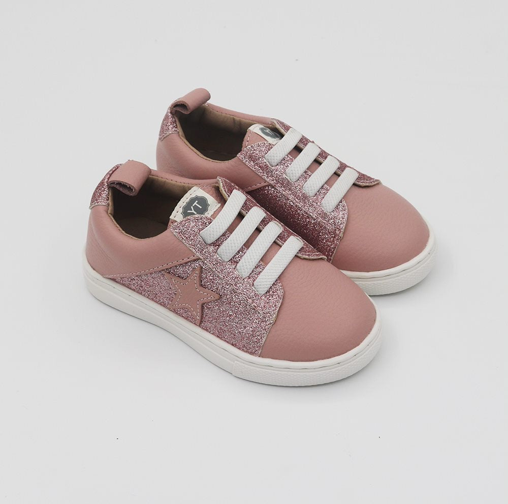 Low Top Sneakers - Pink Glitter / Leather Star