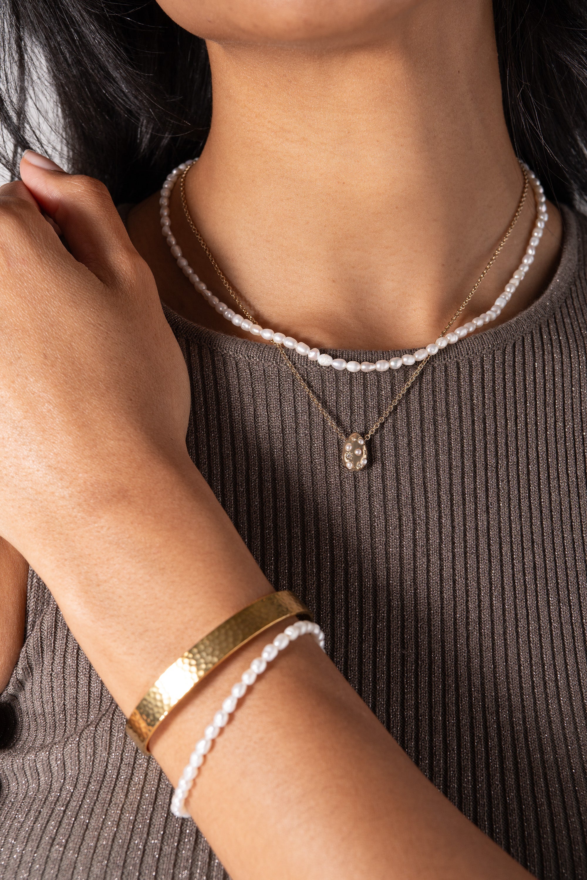 Pearl And Crystal Pendant Necklace