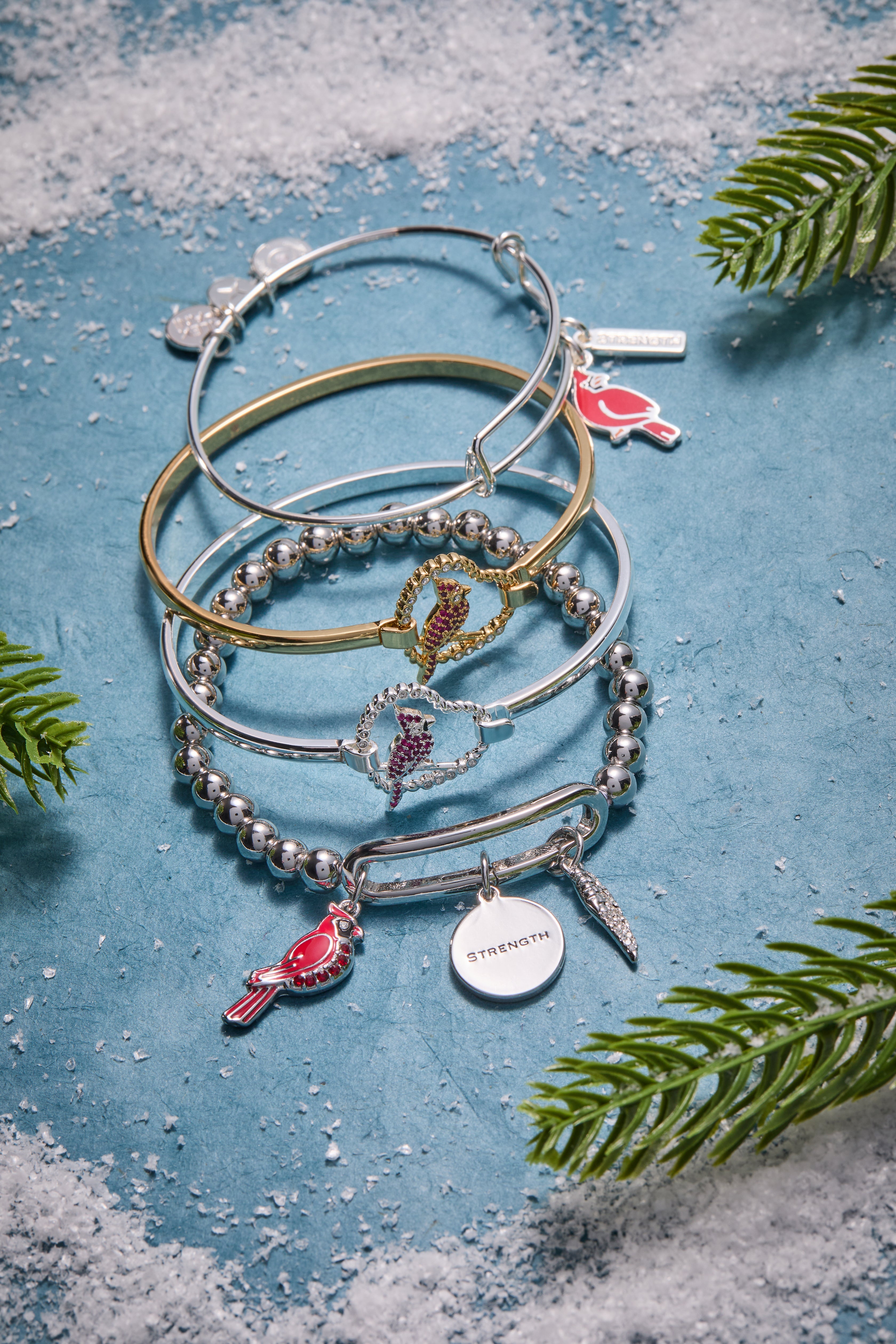 'strength' Cardinal Duo Charm Bangle Bracelet