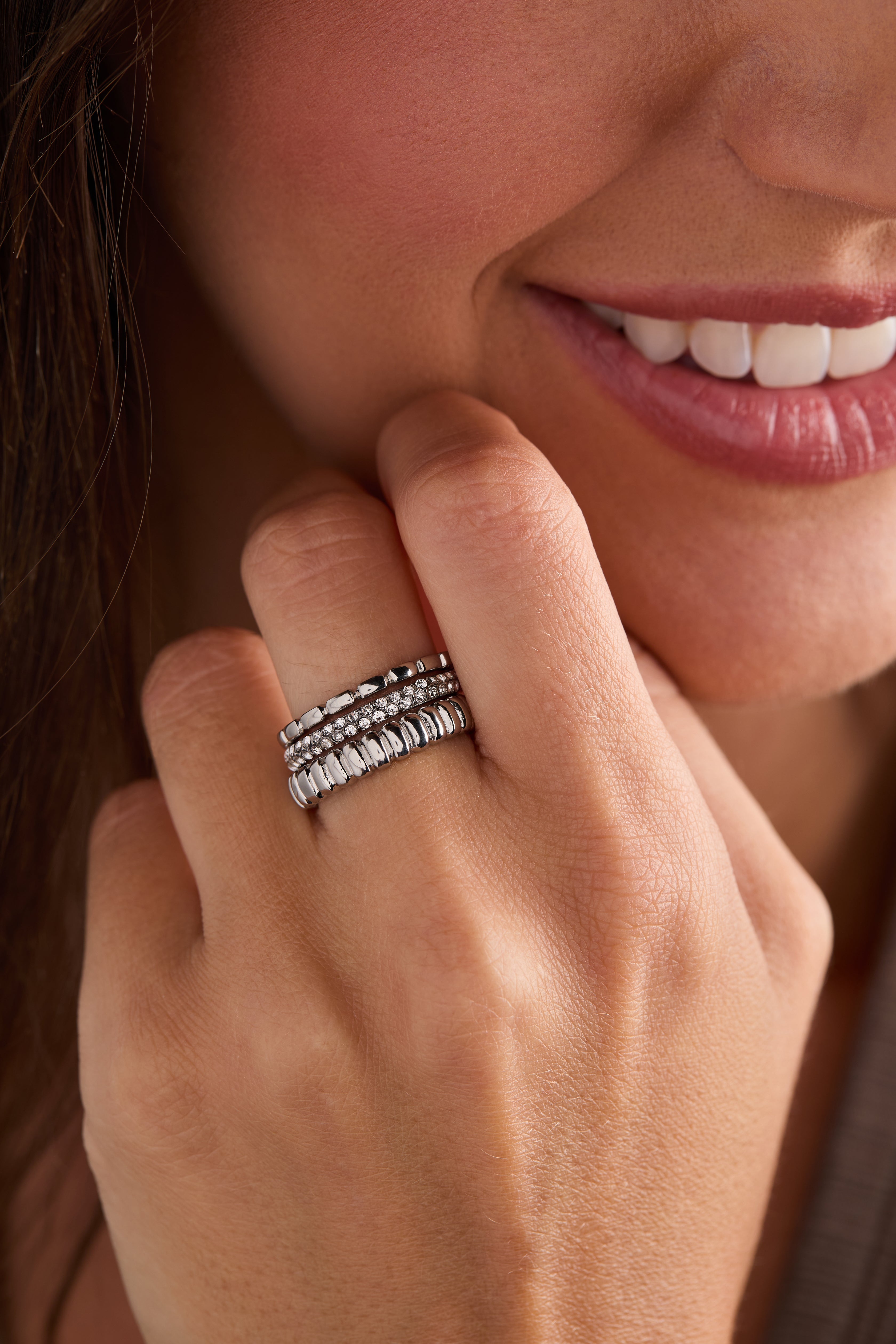 Ribbed Stacking Ring Set Of 3