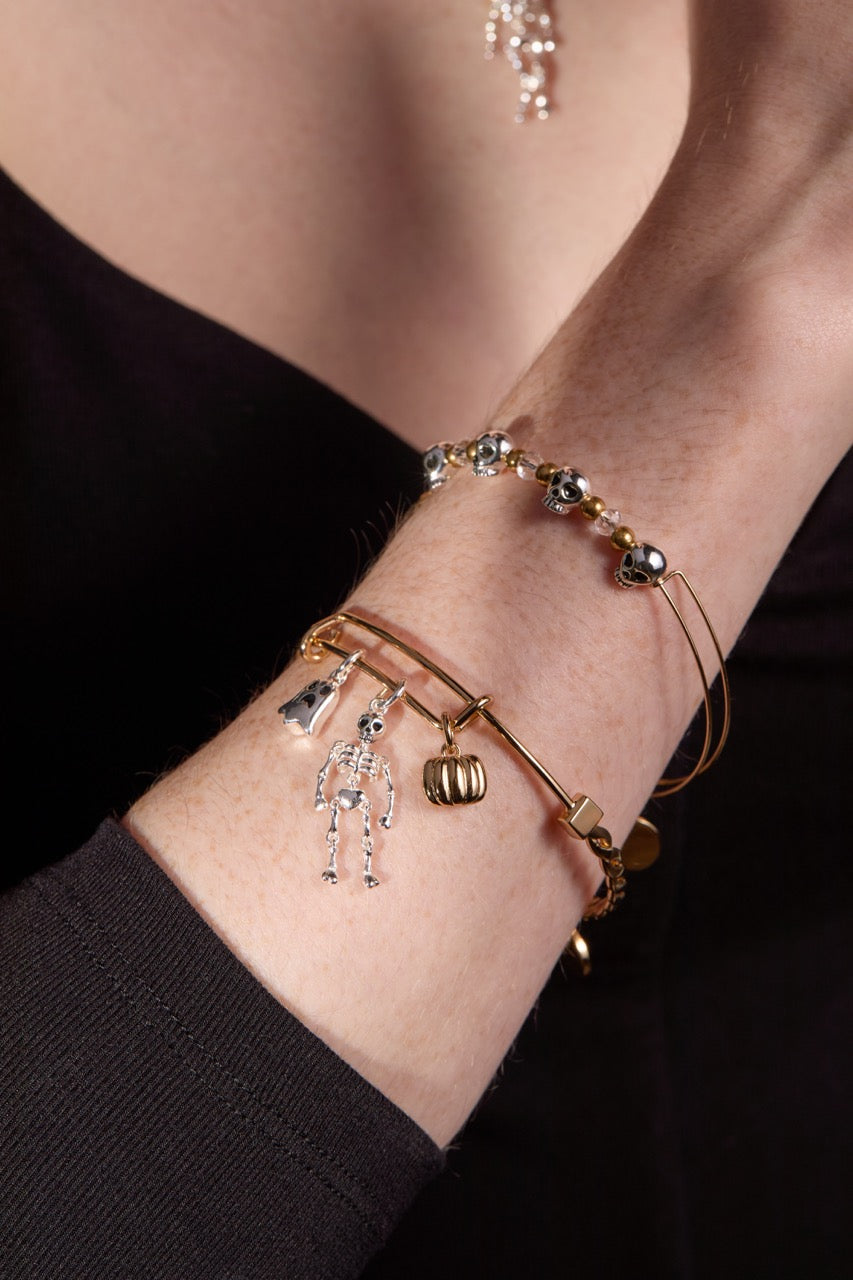 Ghost, Skeleton And Pumpkin Trio Charm Bangle