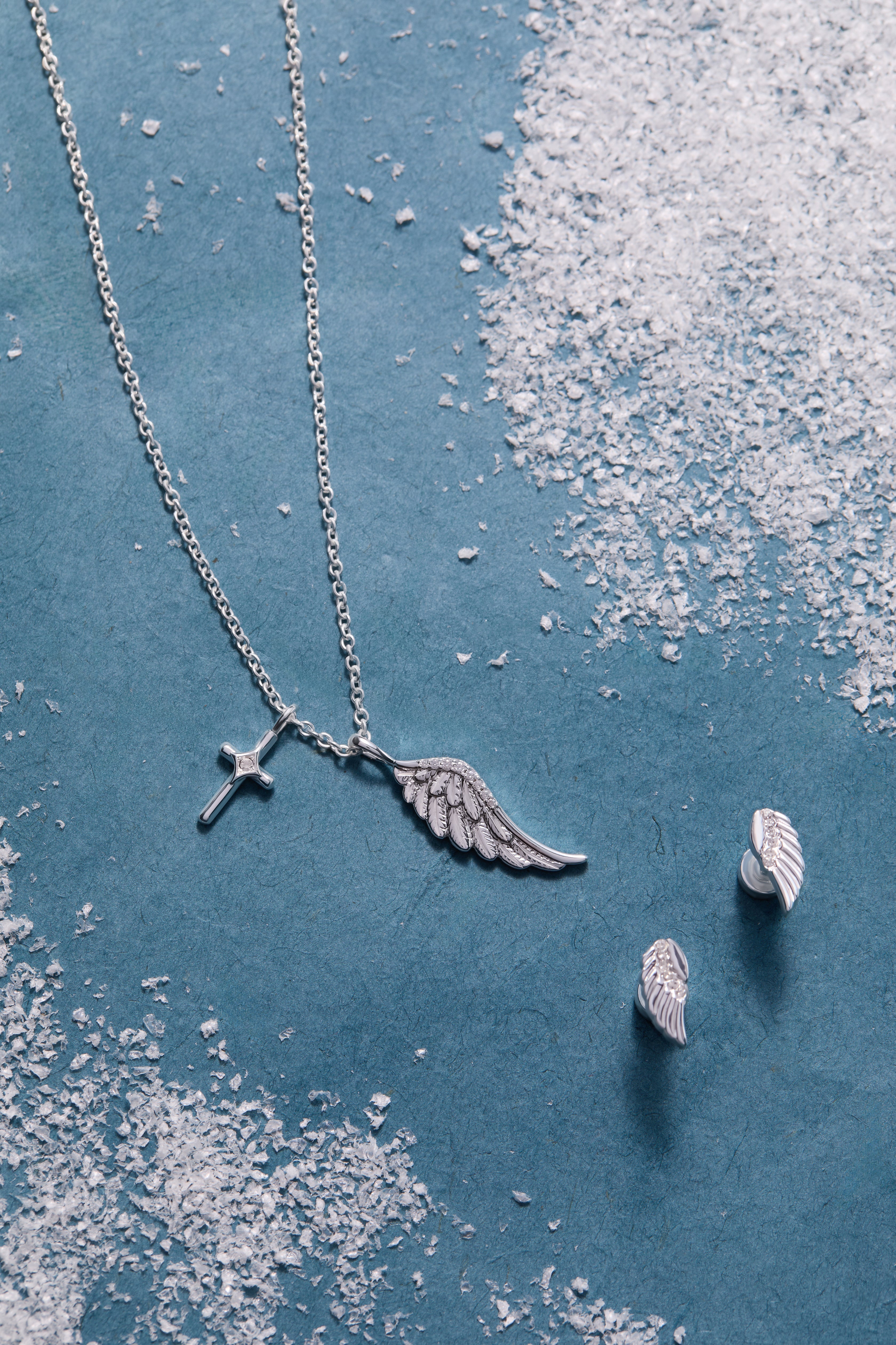 Faith Cross And Angel Wing Charm Necklace