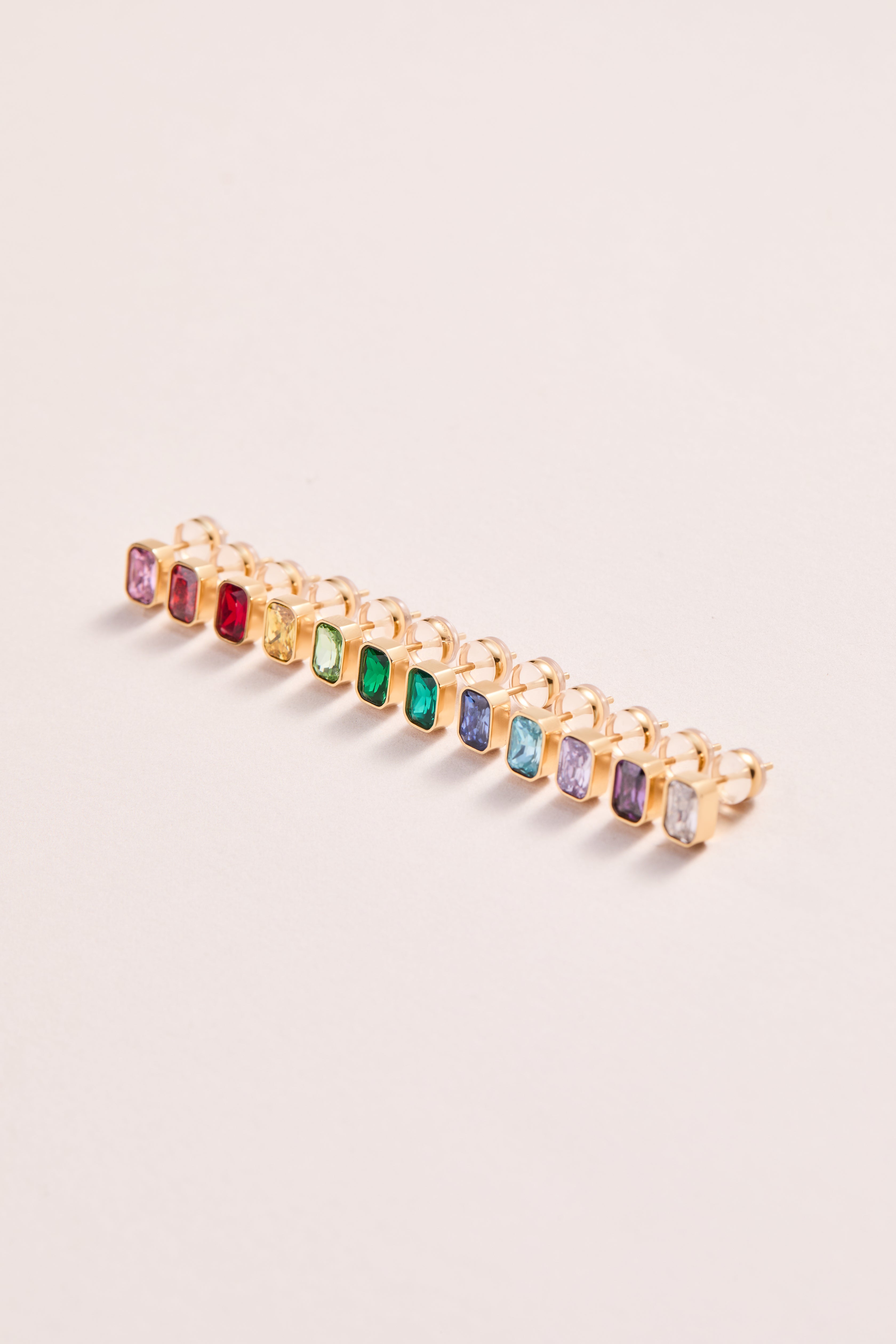 June Emerald-cut Birthstone Stud Earrings