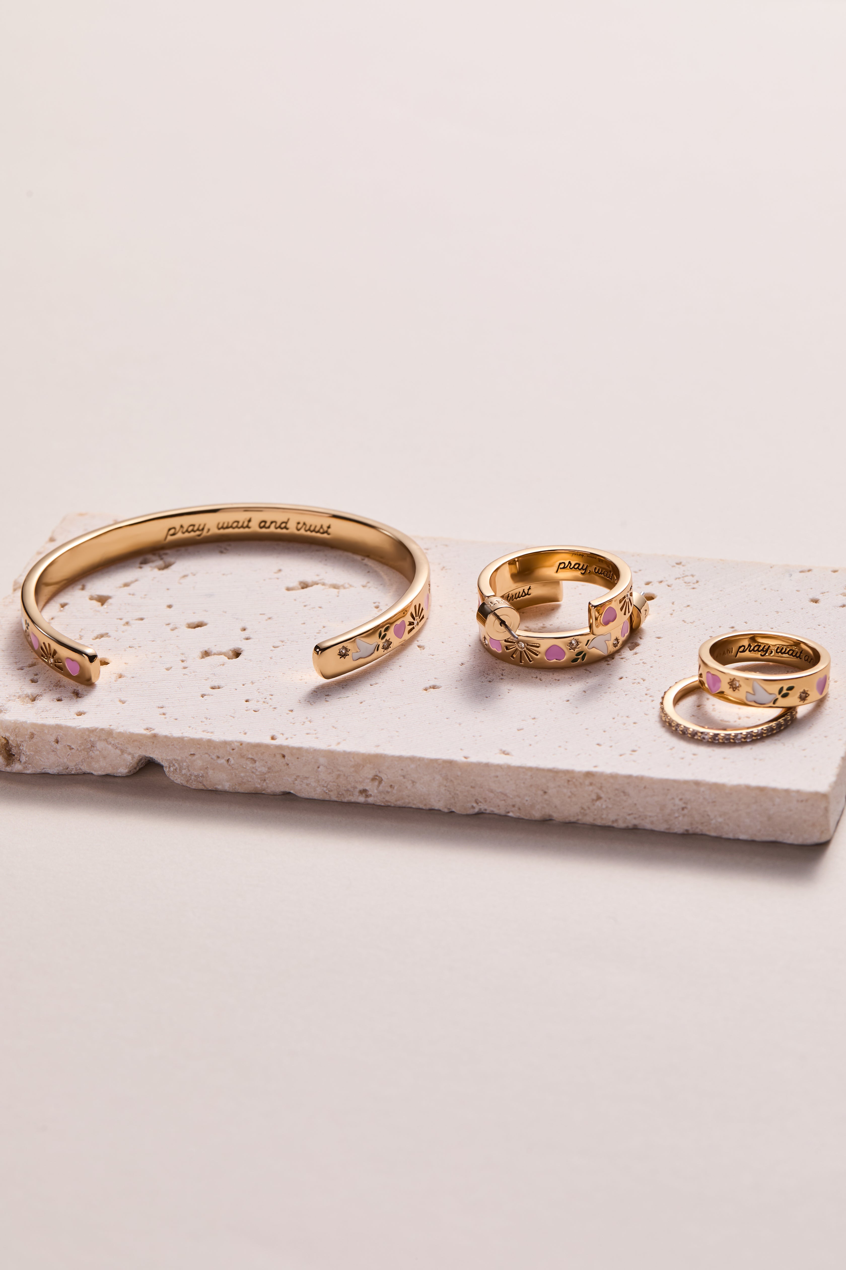 'pray, Wait And Trust' Hoop Earrings