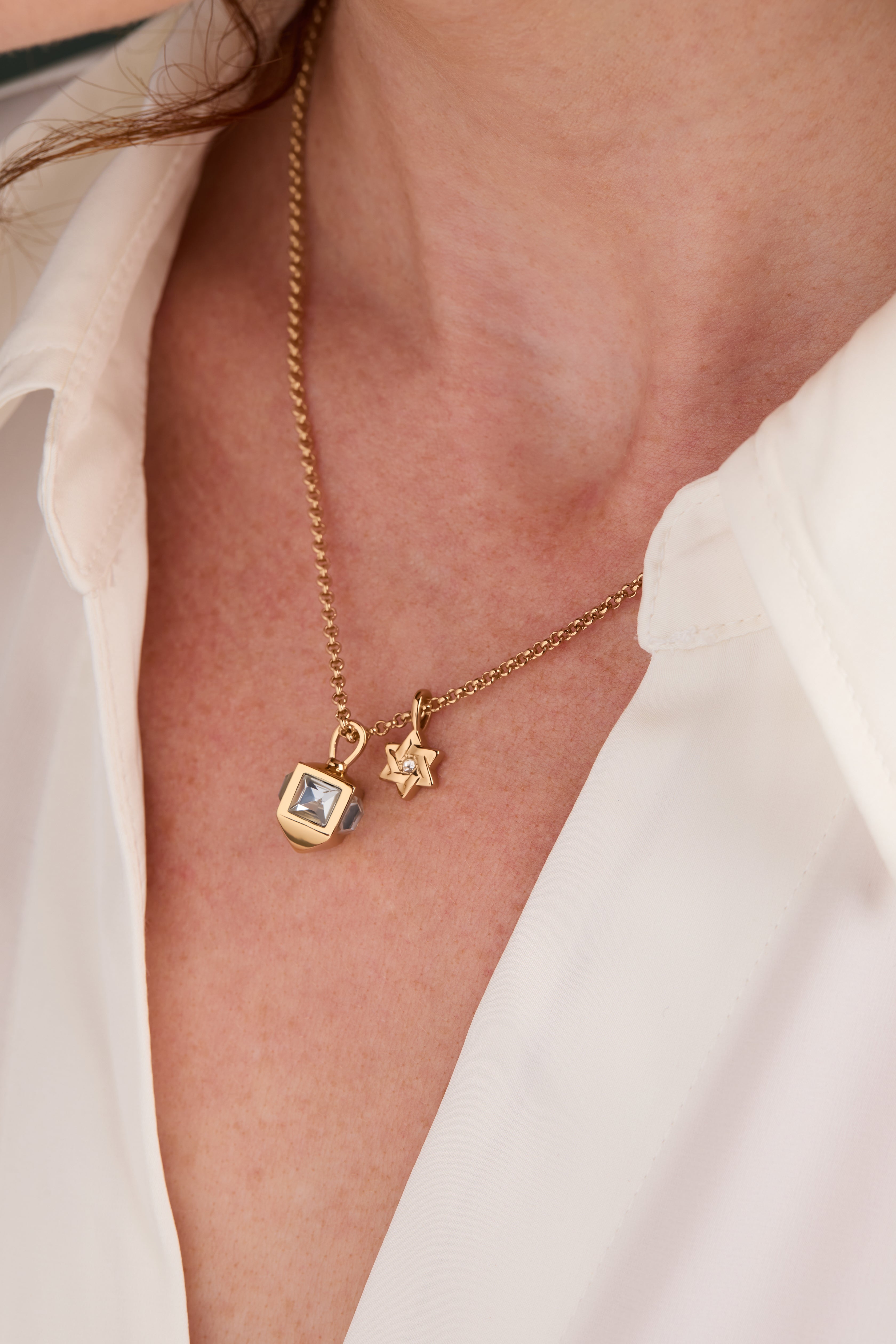 Hanukkah Star Of David And Dreidel Pendant Necklace