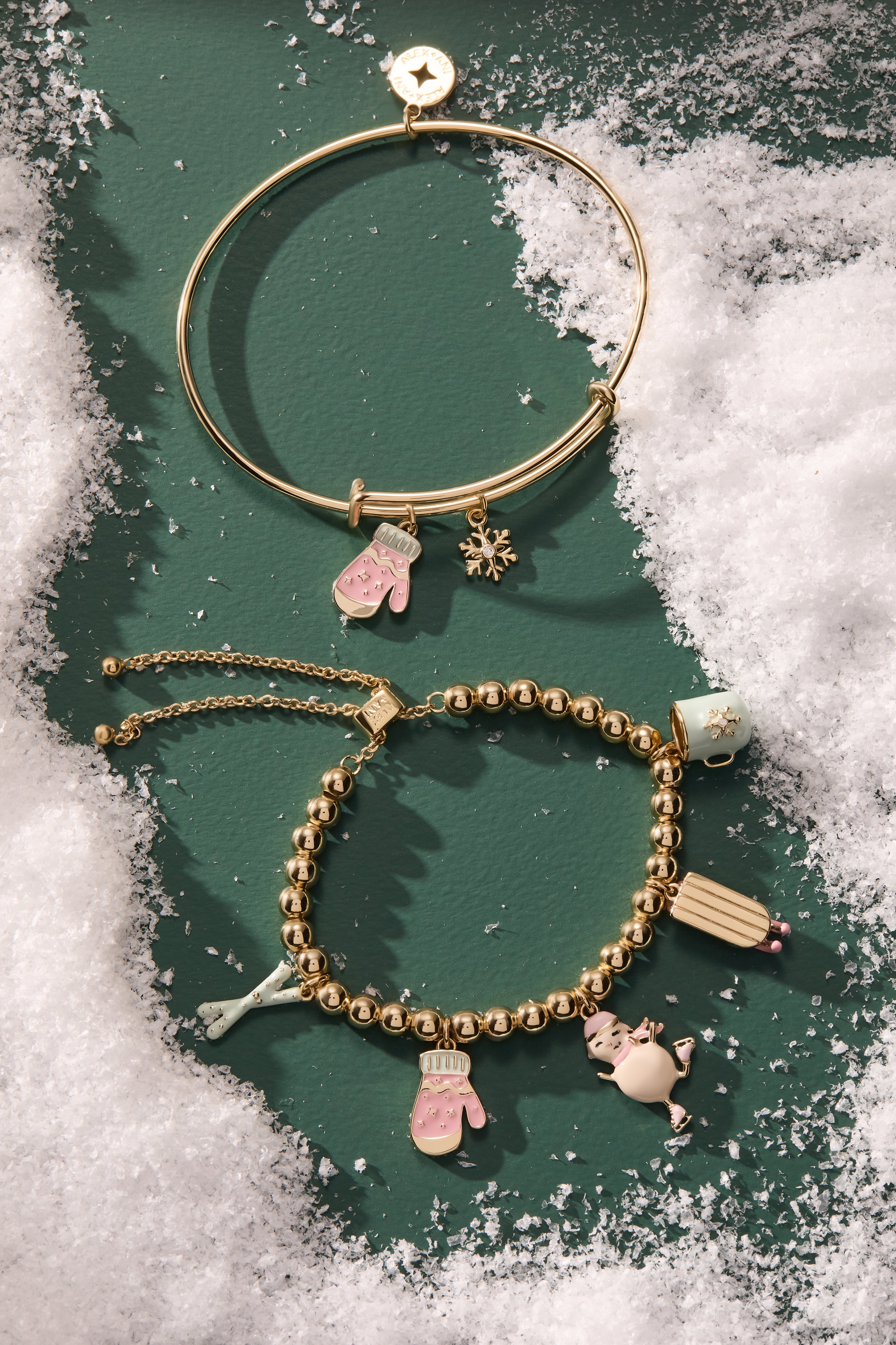 Winter Wonderland Mitten And Snowflake Charm Bangle