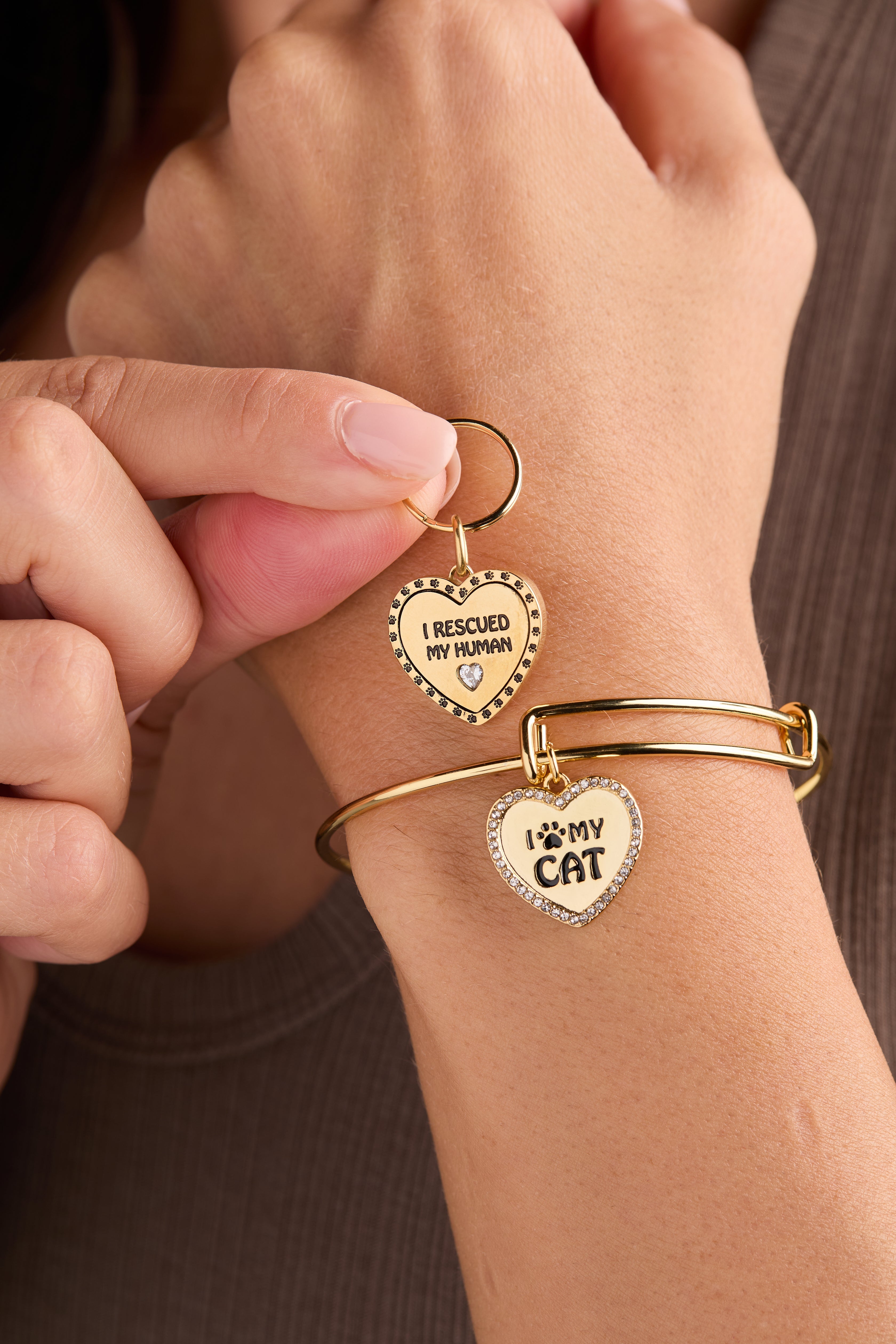 'i Love My Cat' Bangle & Pet Collar Charm Set Of 2