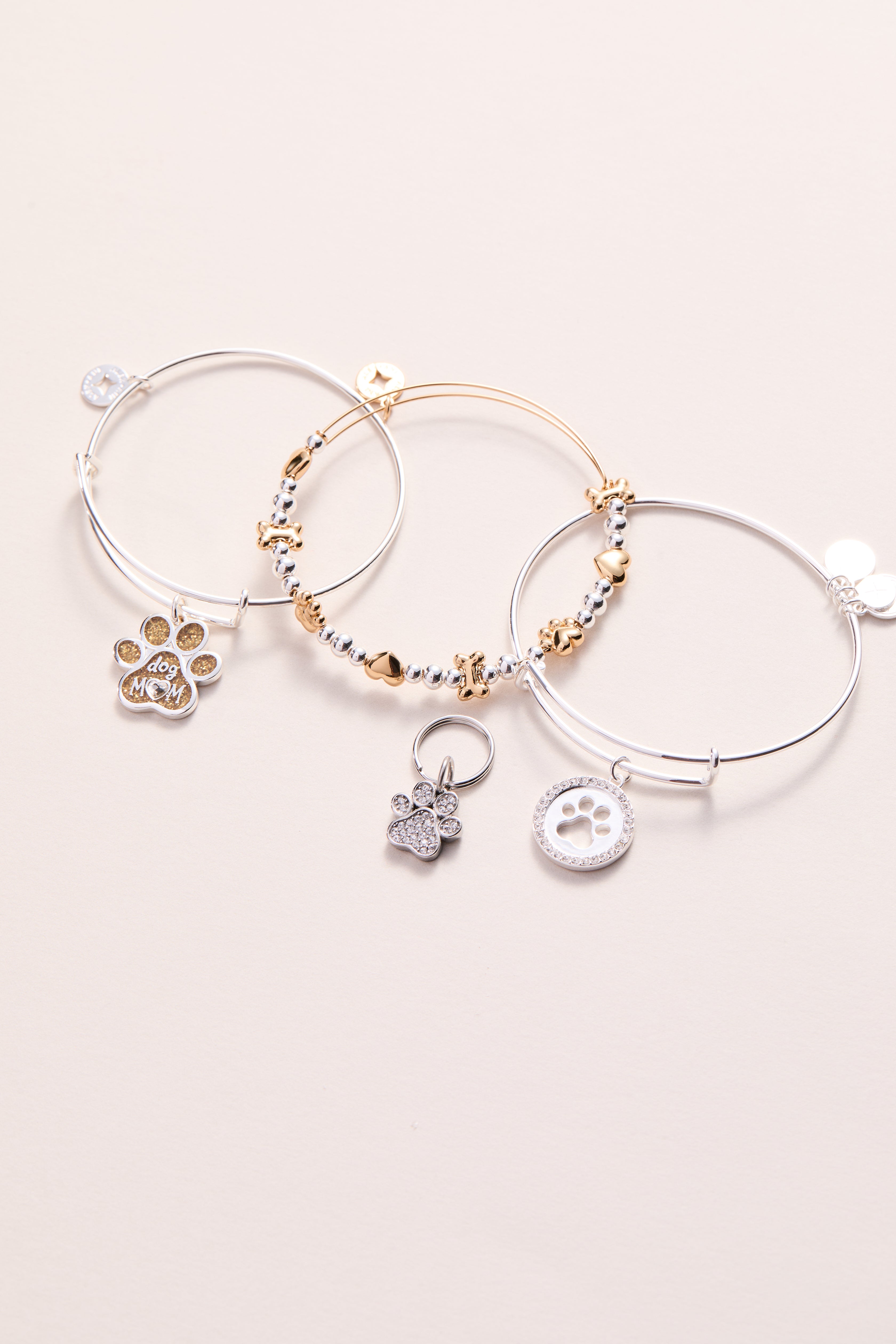Paw Print Bangle & Pet Collar Charm Set Of 2