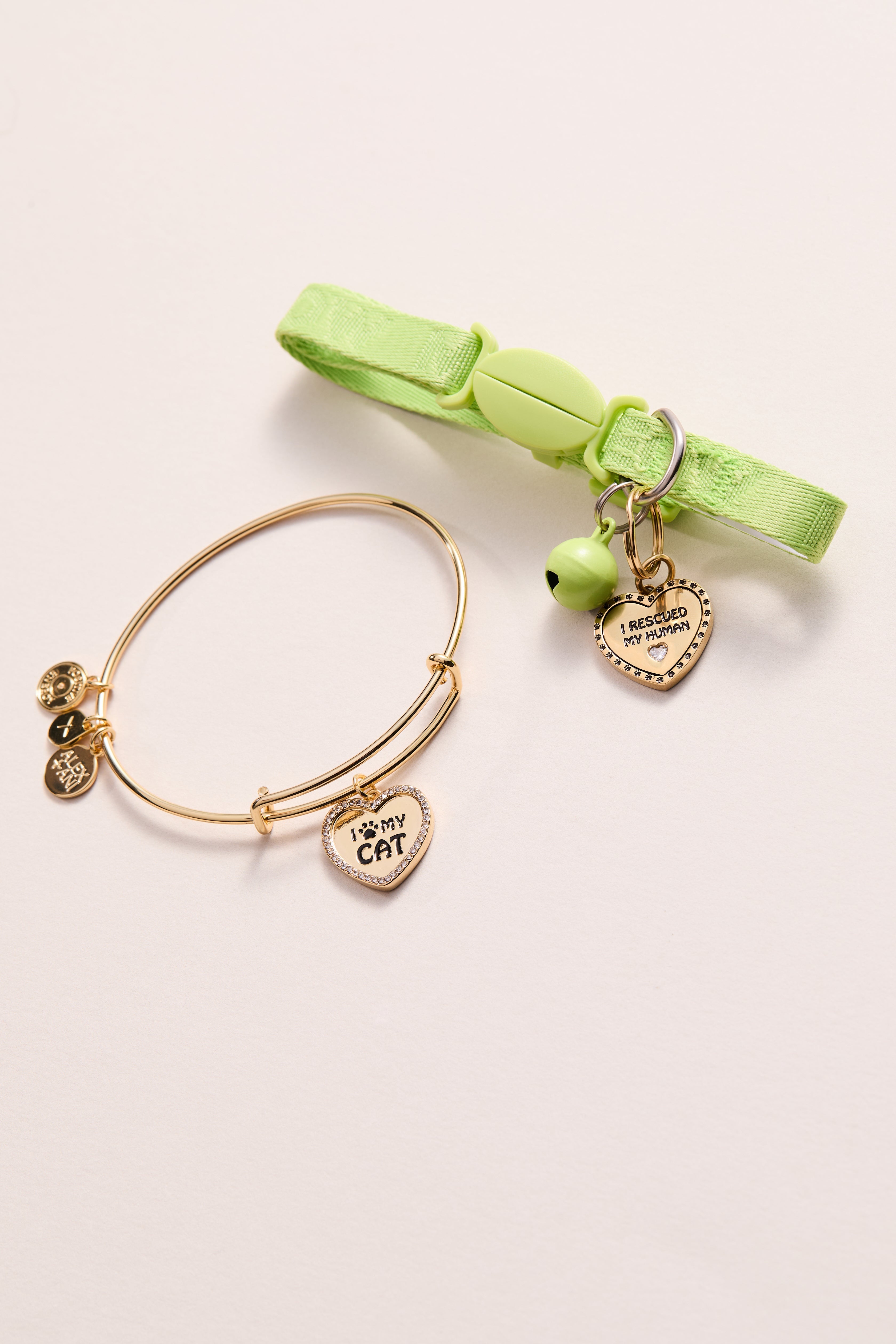 'i Love My Cat' Bangle & Pet Collar Charm Set Of 2