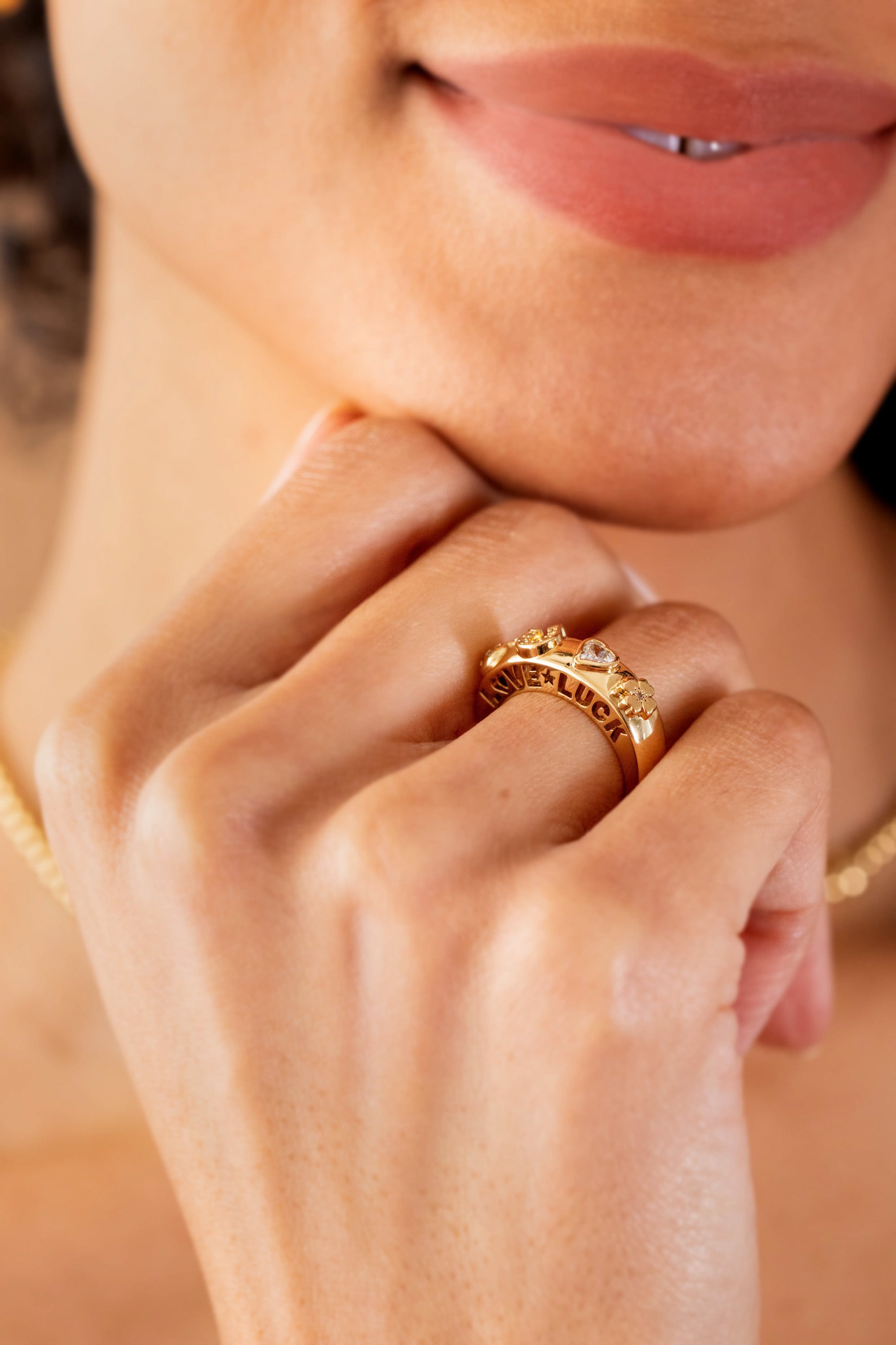 Love And Luck Open Domed Ring