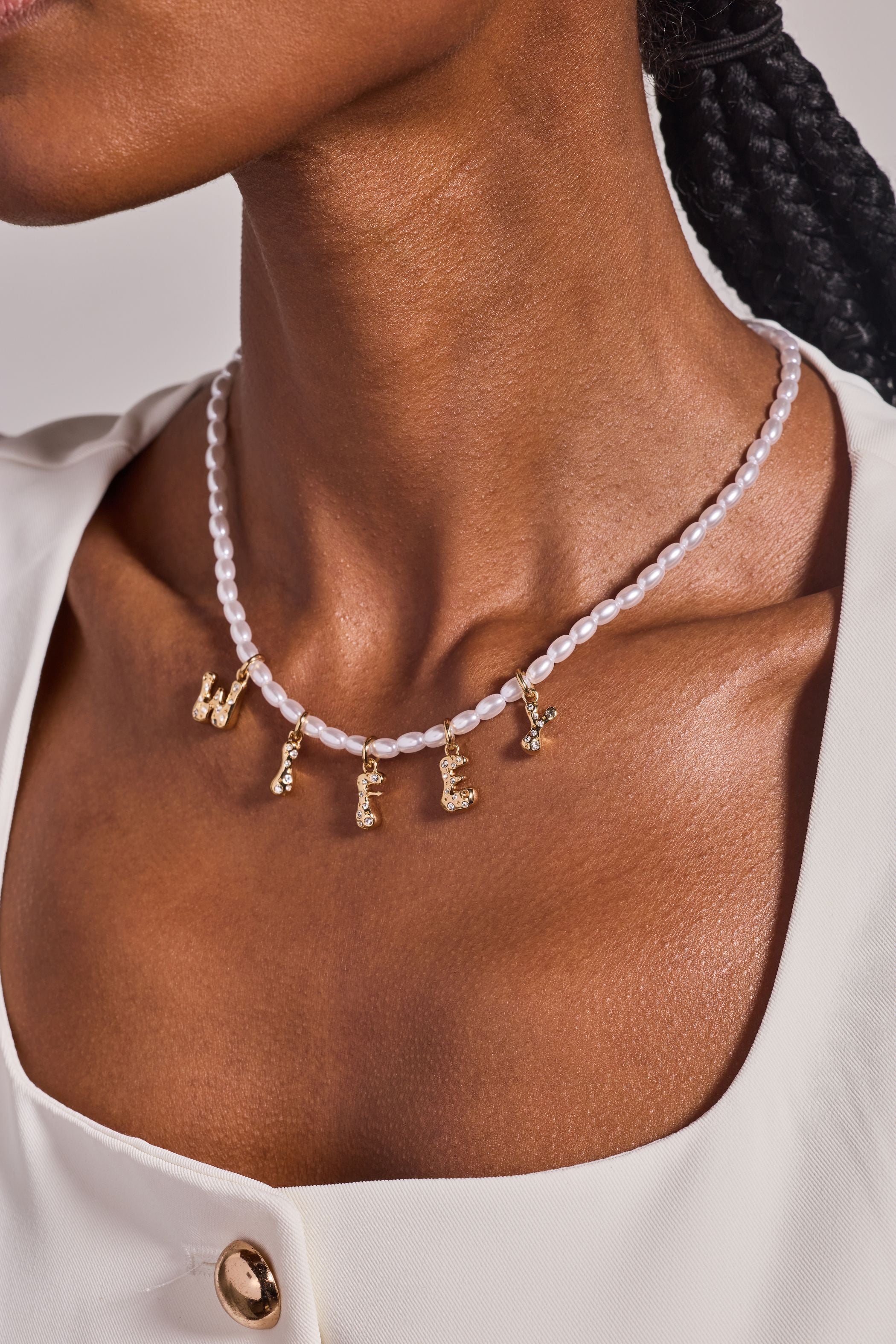 'wifey' Bubble And Beaded Pearl Necklace