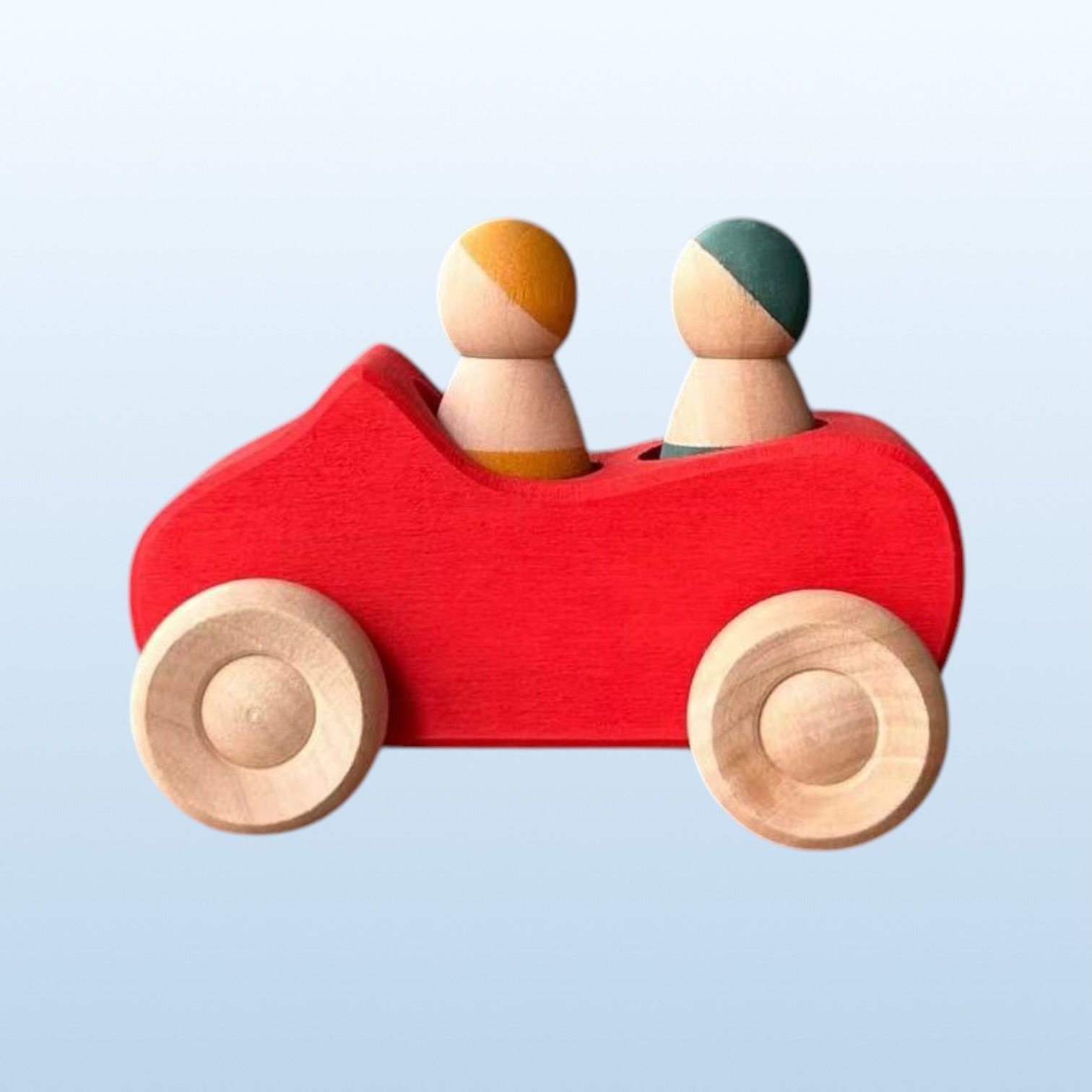 7 Pcs Colored Wooden Rainbow Cars Set With 3 Pcs Peg Dolls