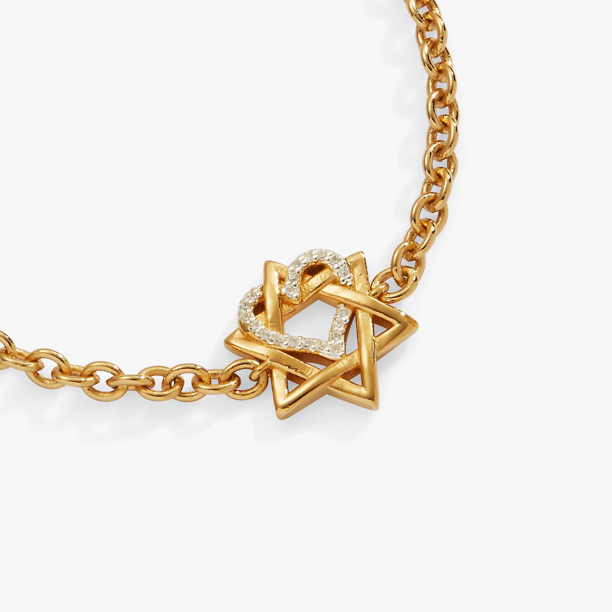 Star Of David Heart Bracelet, 14kt Gold Plated