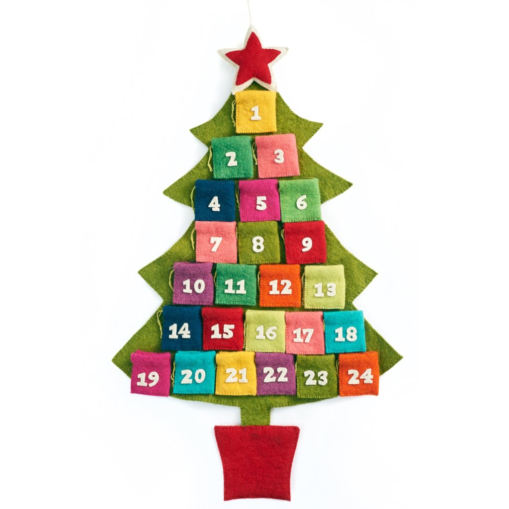 Handmade Hand Felted Wool Multicolor Tree Advent Calendar