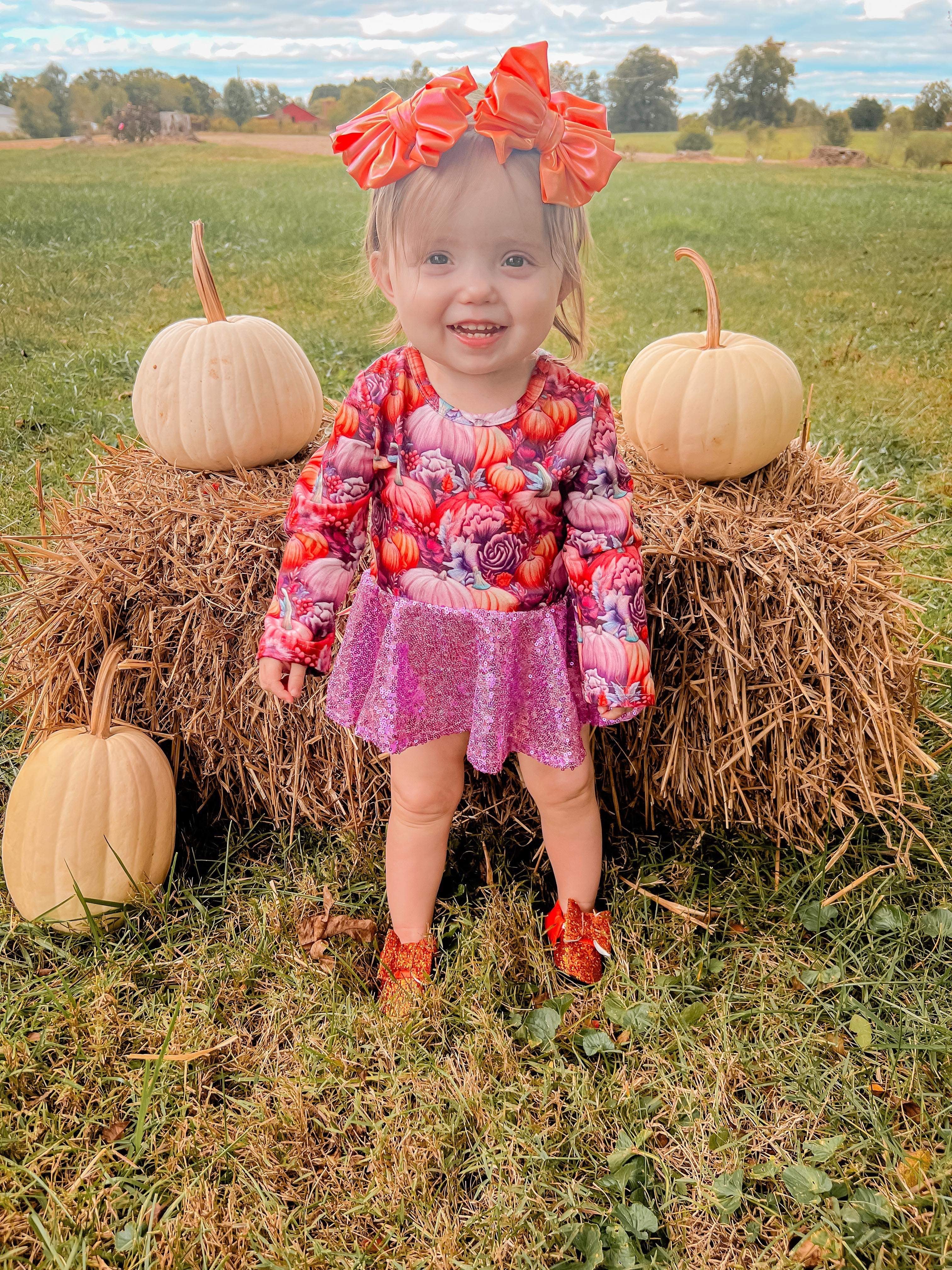 Purple Pumpkin Long Sleeve Mesh Skirted Romper
