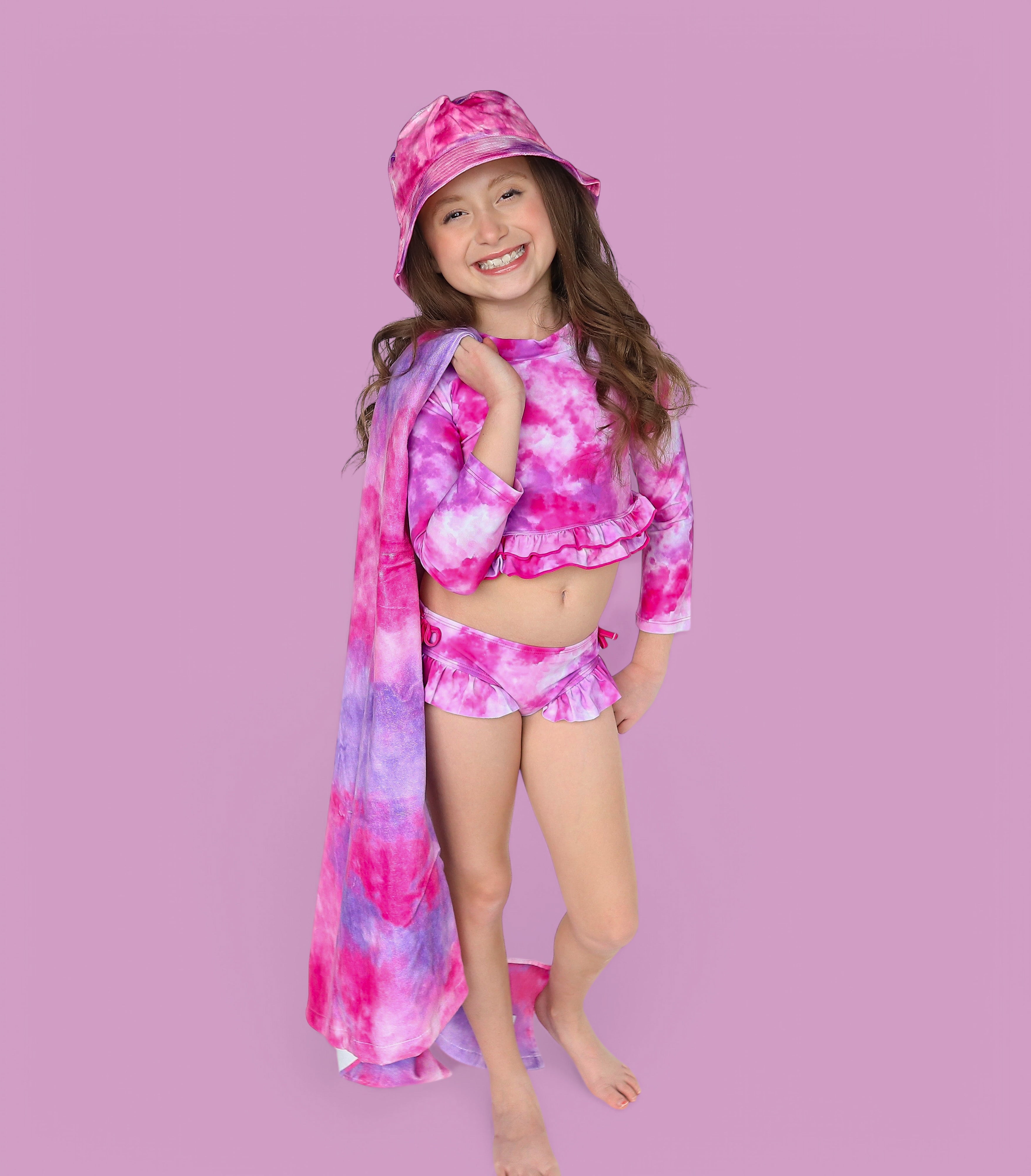 Candy Clouds Dream 2-piece Rash Guard Ruffle Swim Suit