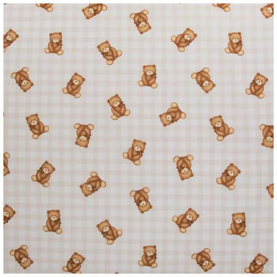 Beige Teddy Bear Gingham Ruffle Nursing Pillow Cover