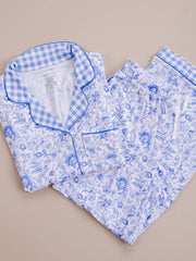 Bamboo Women's Button Up Set | Blue Flowers