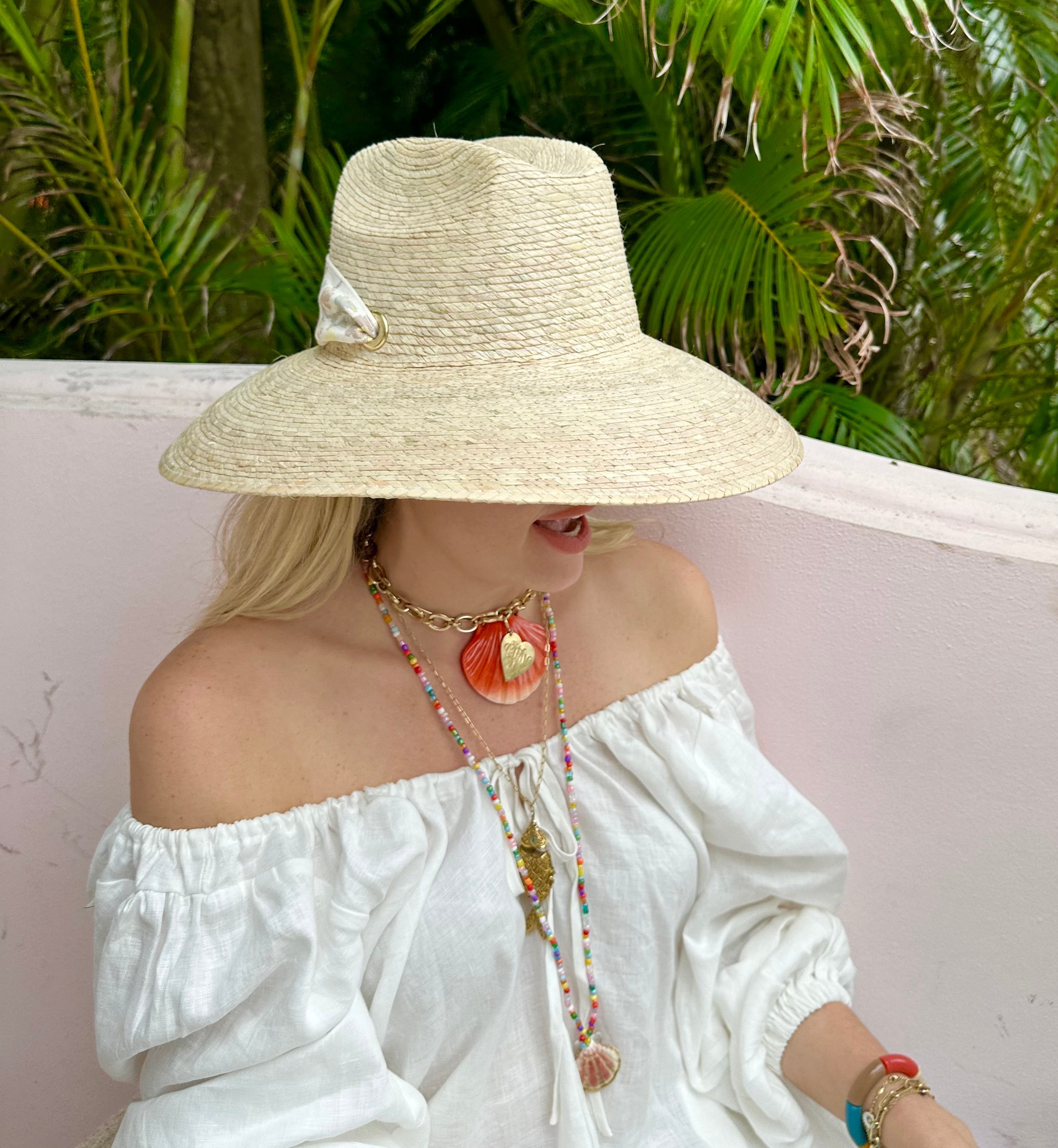 Hollyhock Sun Hat - Long & Thin Blue Gingham Ribbon With Wood Nautical Toggle