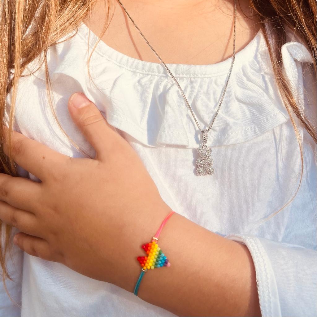 Kids Silver Teddy Bear Charm Necklace