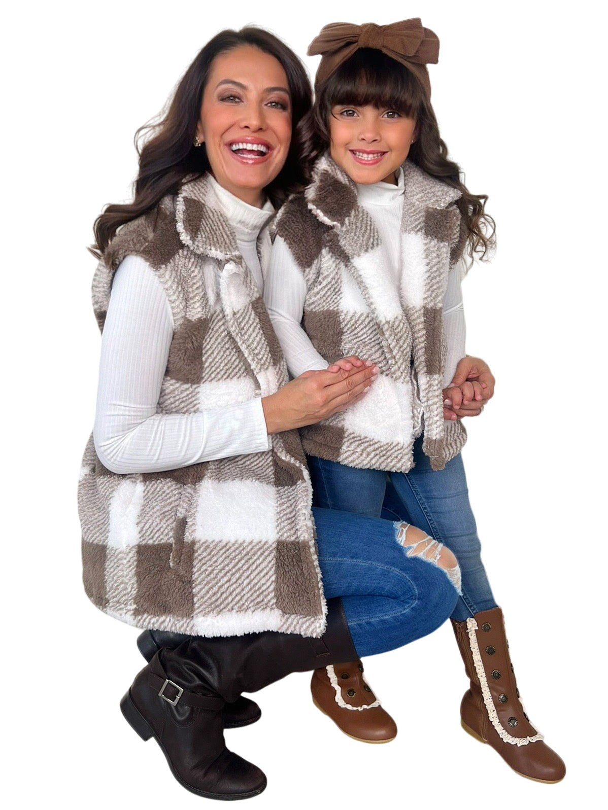 Mommy And Me Cozy Faux Fur Plaid Vest