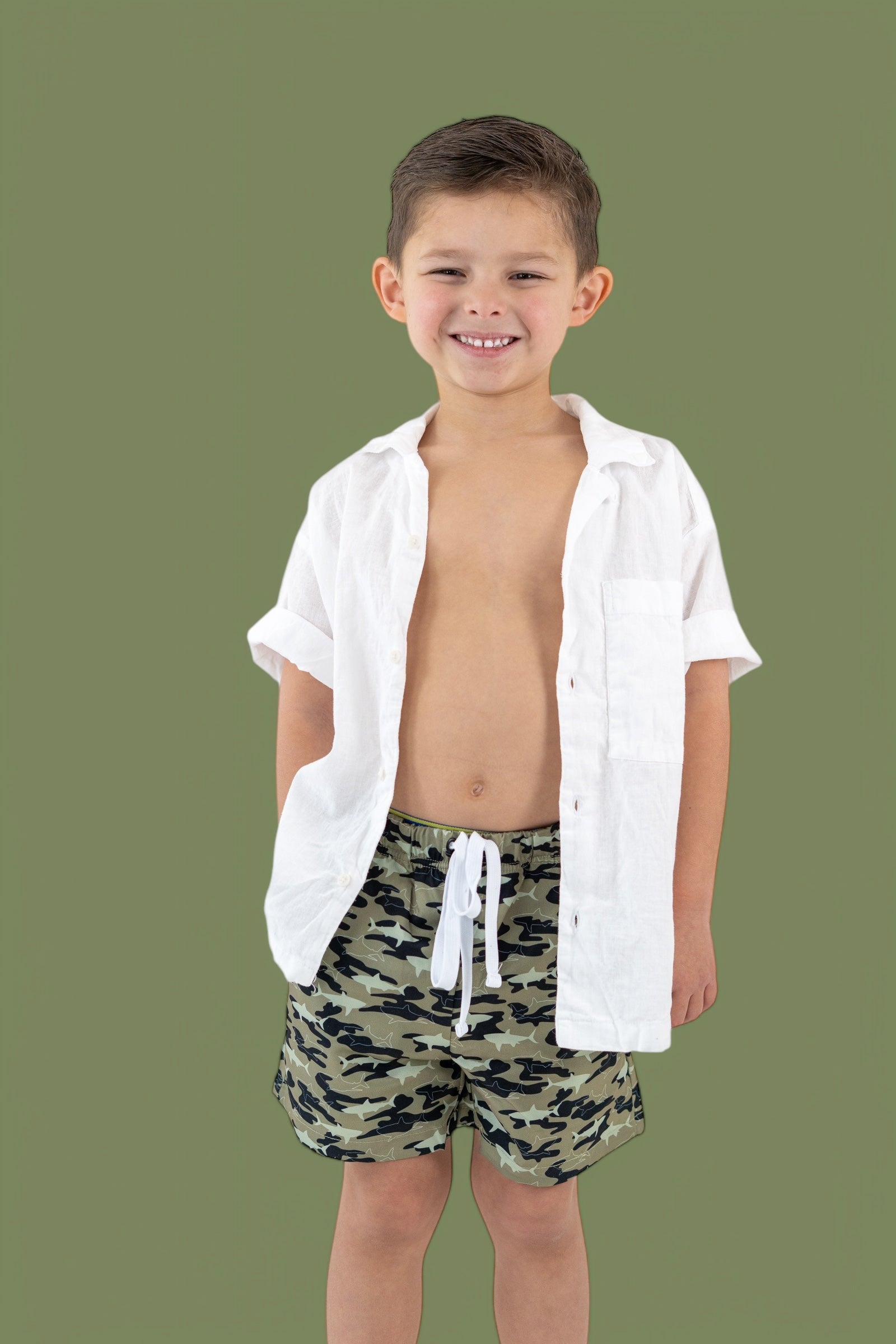 Camo Shark Boy's Dream Swim Trunks