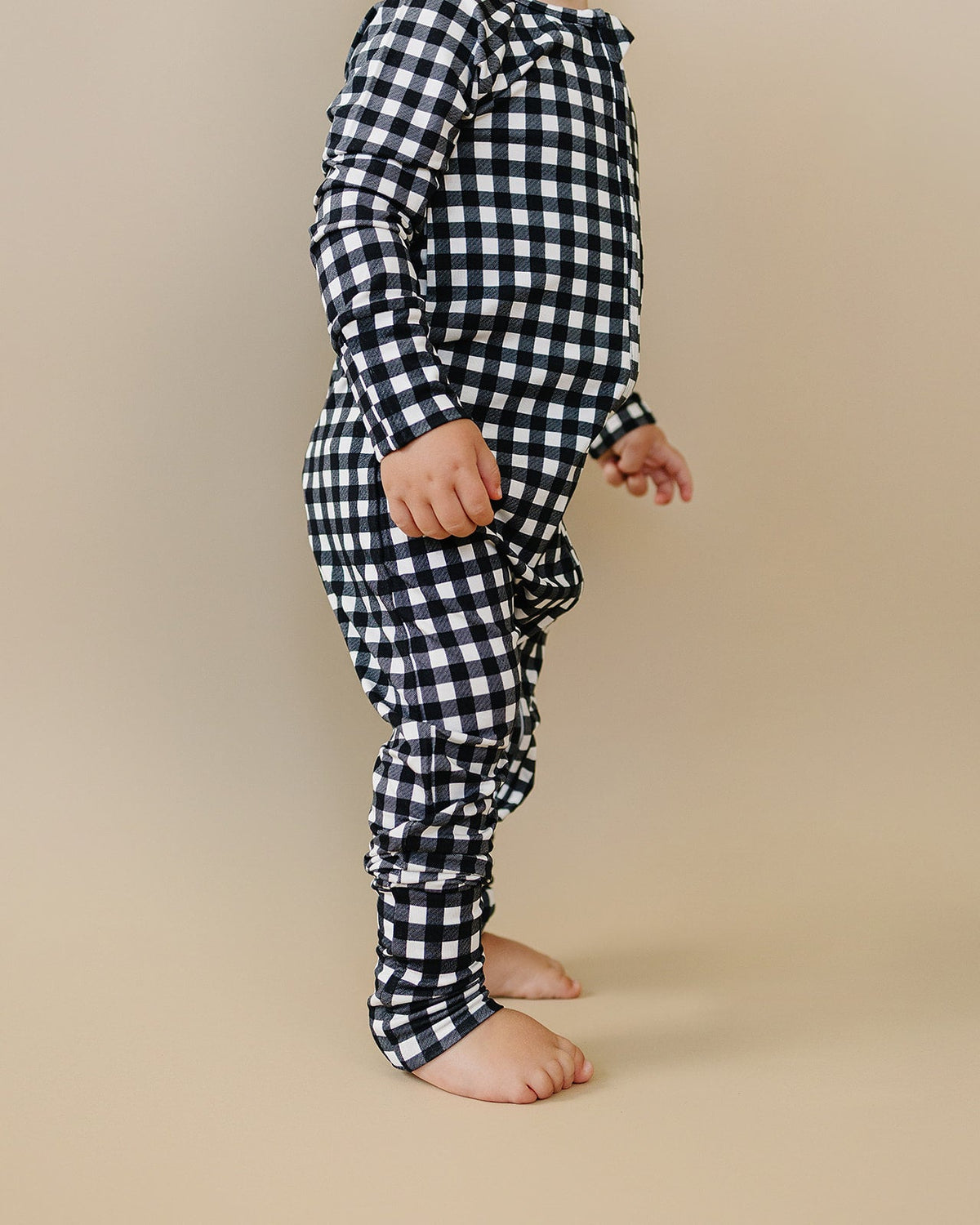 Bamboo Zip Romper | Black Gingham