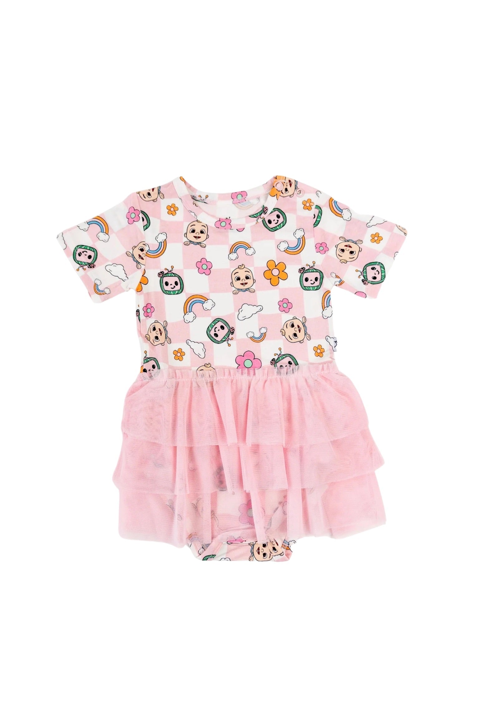 Dream Big Little Co X Cocomelon Jj Rainbow Checkers Dream Tutu Short Sleeve Bodysuit Dress