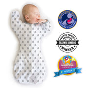 Amazing Baby - Transitional Swaddle Sack  - Arms Up 1/2-length Sleeves & Mitten Cuffs, Tiny Bear, Sterling