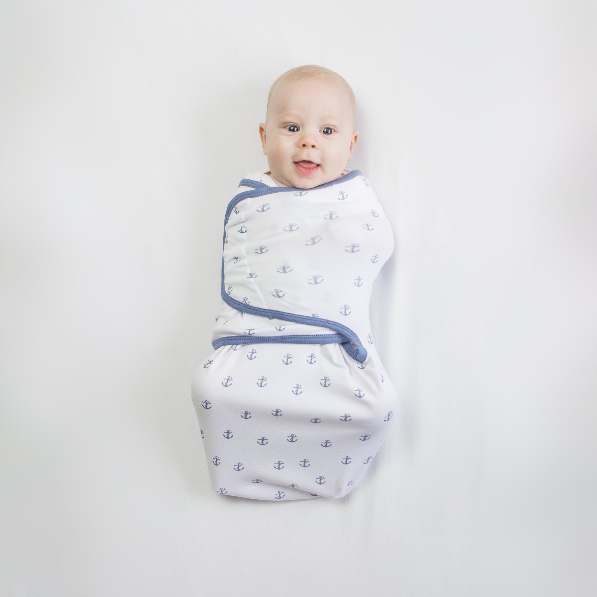 Amazing Baby - Premium Cotton Swaddle Wraps (set Of 3) - Tiny Anchors, Stripes, & Solid