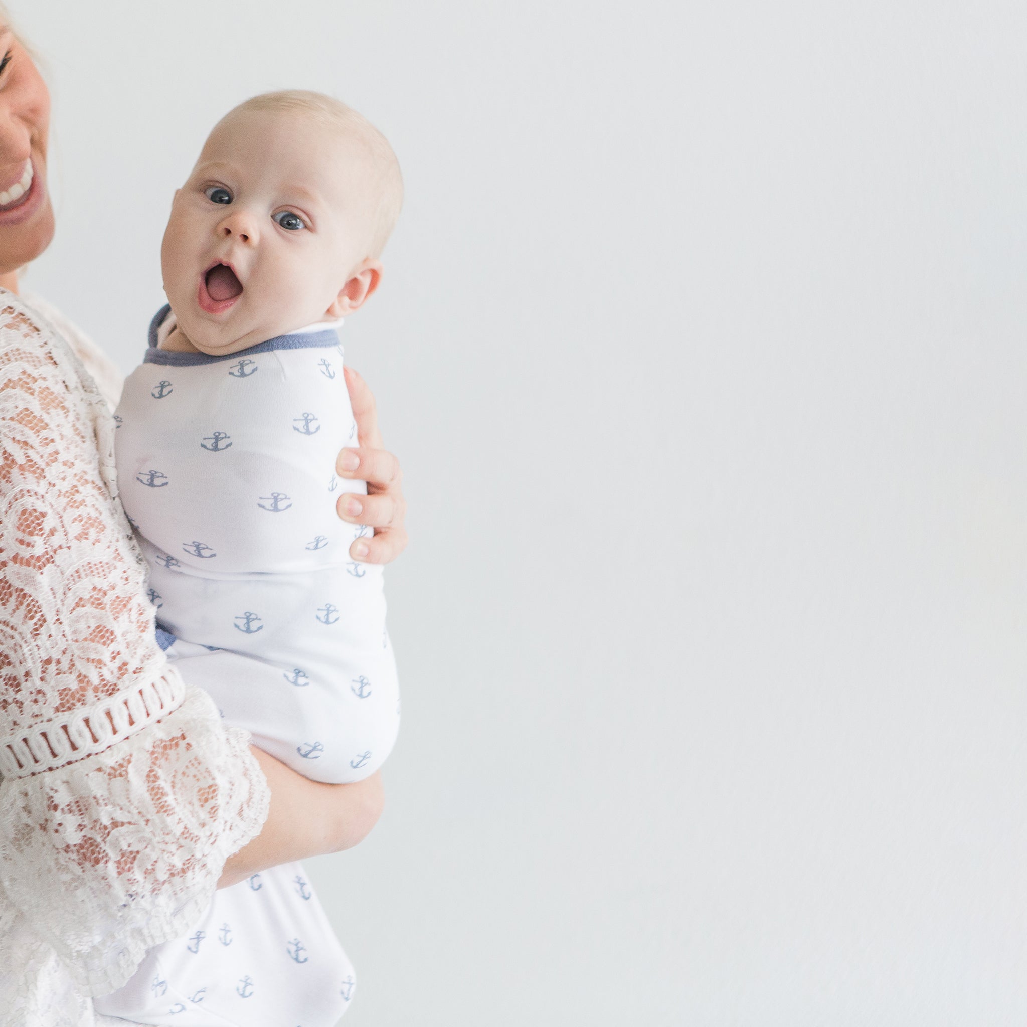 Amazing Baby - Premium Cotton Swaddle Wraps (set Of 3) - Tiny Anchors, Stripes, & Solid