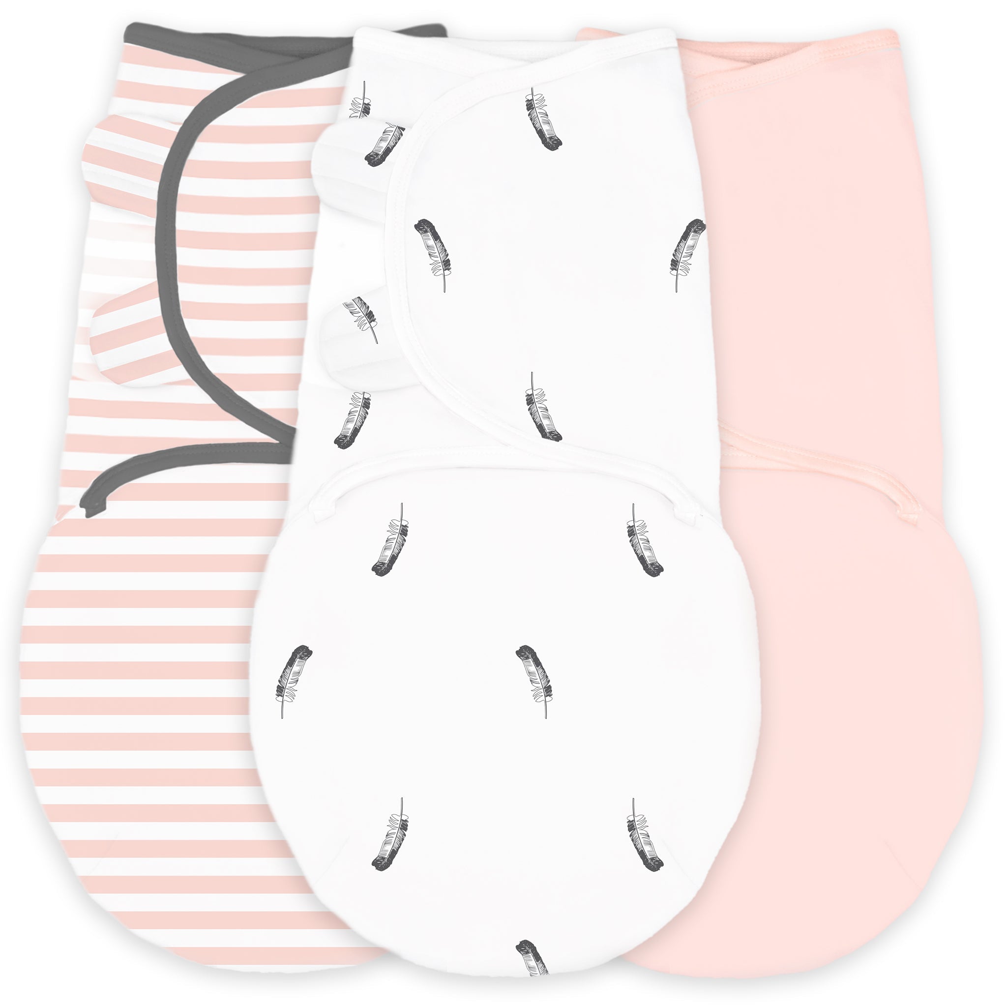 Amazing Baby - Premium Cotton Swaddle Wraps (set Of 3) - Little Feather, Stripes, & Solid