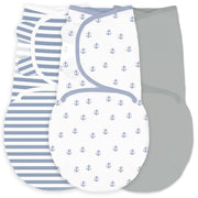 Amazing Baby - Premium Cotton Swaddle Wraps (set Of 3) - Tiny Anchors, Stripes, & Solid