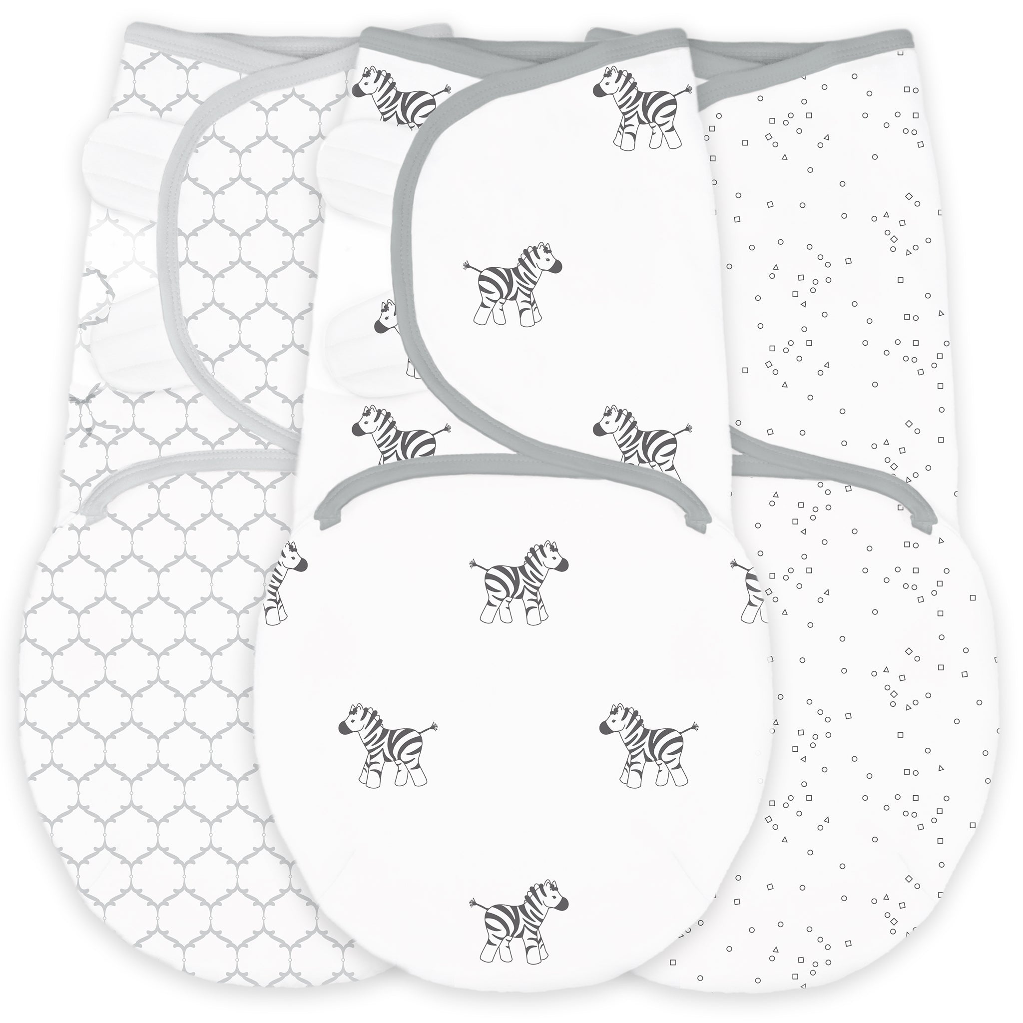 Amazing Baby - Premium Cotton Swaddle Wraps (set Of 3) - Little Zebra, Confetti, & Lattice