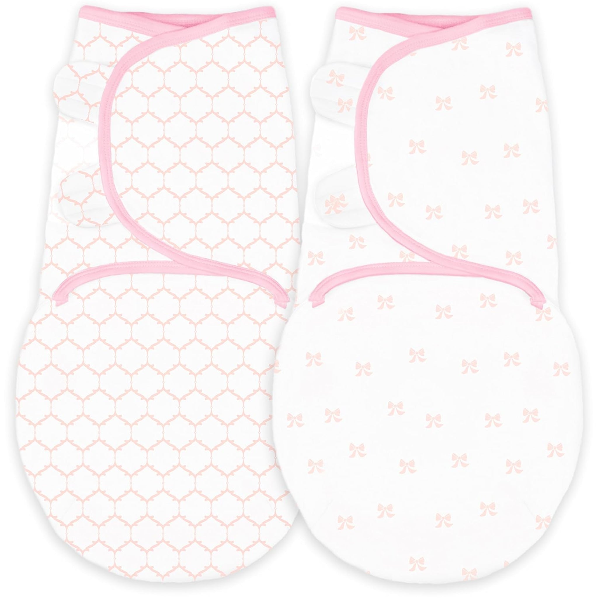 Amazing Baby - Premium Cotton Swaddle Wraps (set Of 2) - Tiny Bows & Lattice, Pink