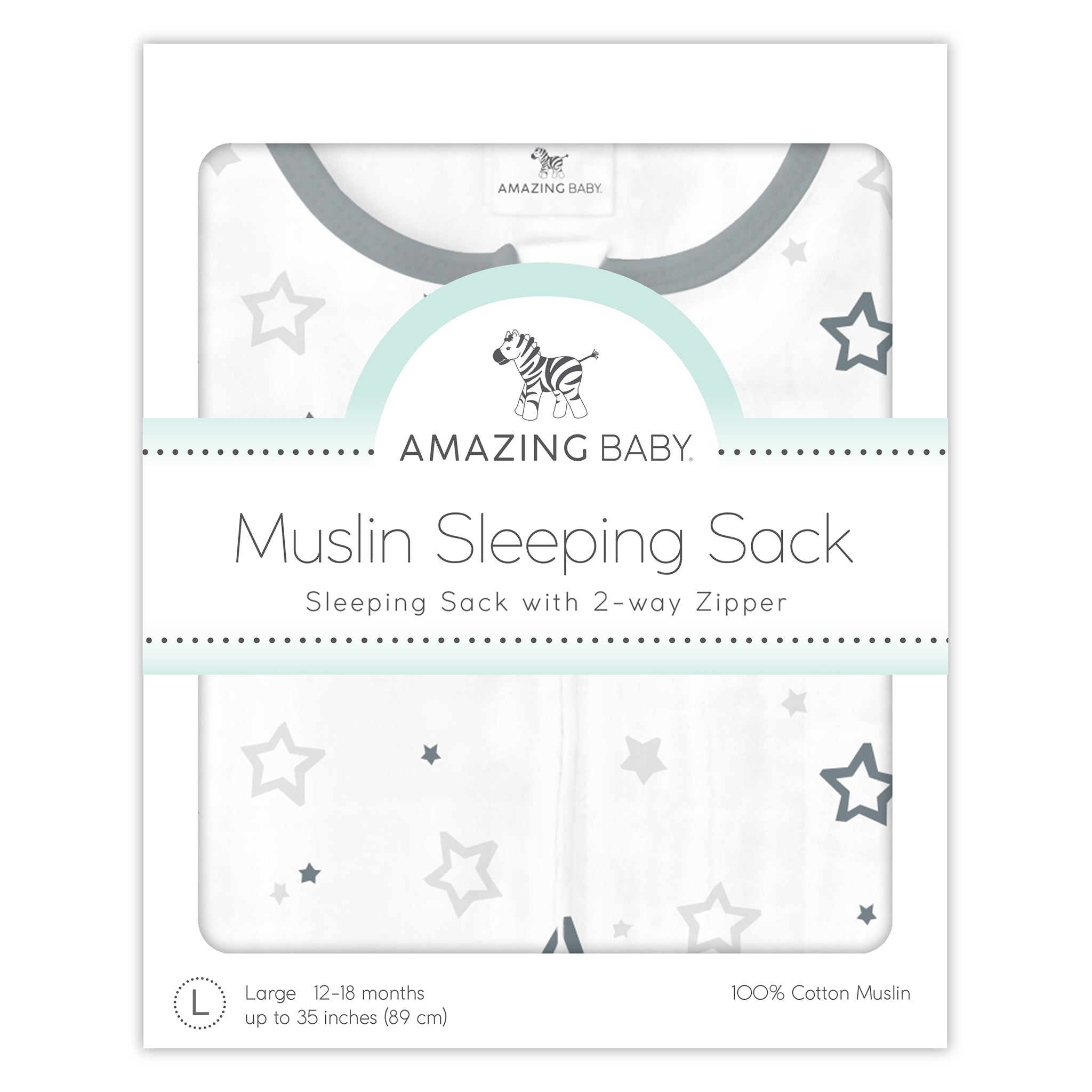 Amazing Baby - Muslin Non-weighted Zzzipme Sack  - Stars