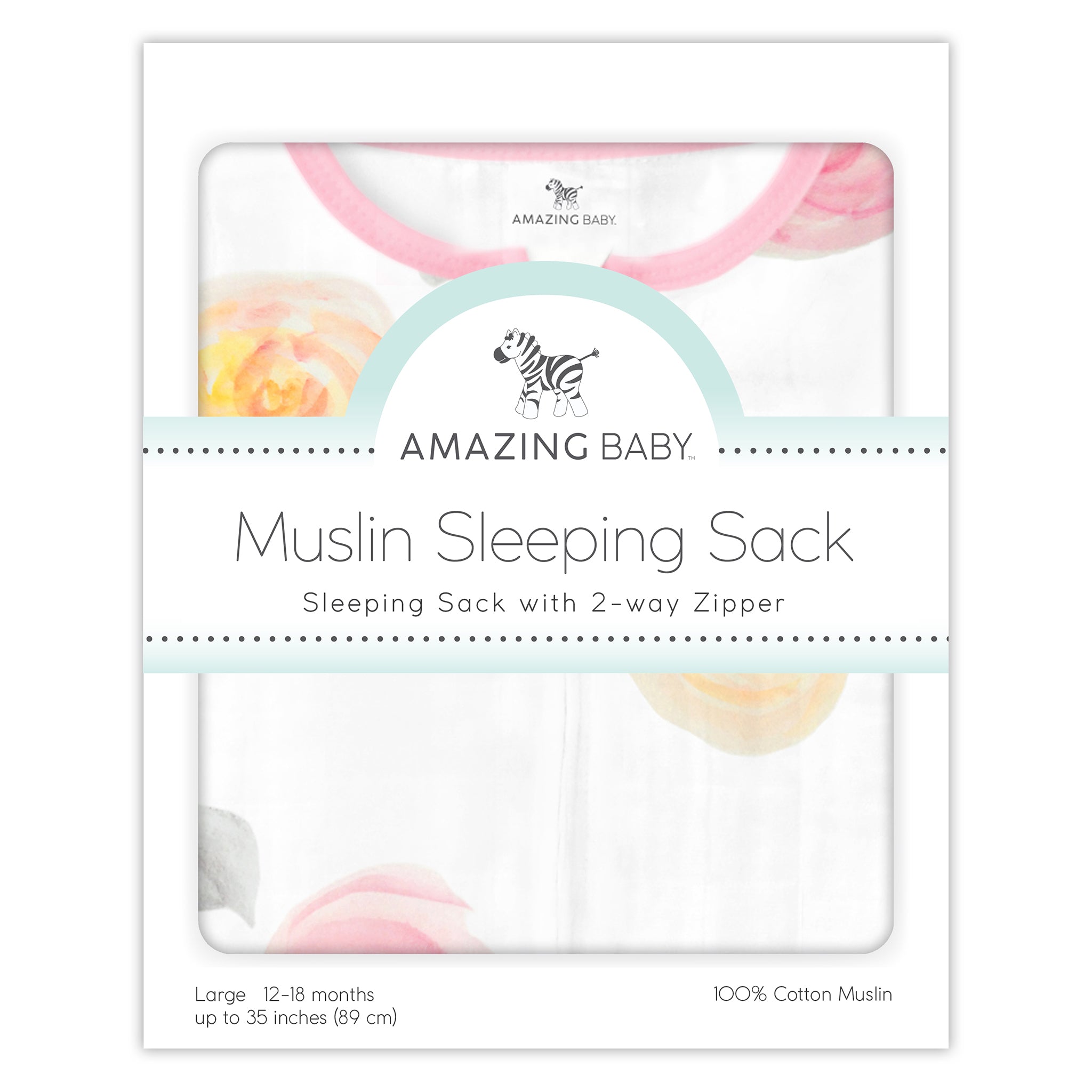 Amazing Baby - Muslin Non-weighted Zzzipme Sack  - Watercolor Roses