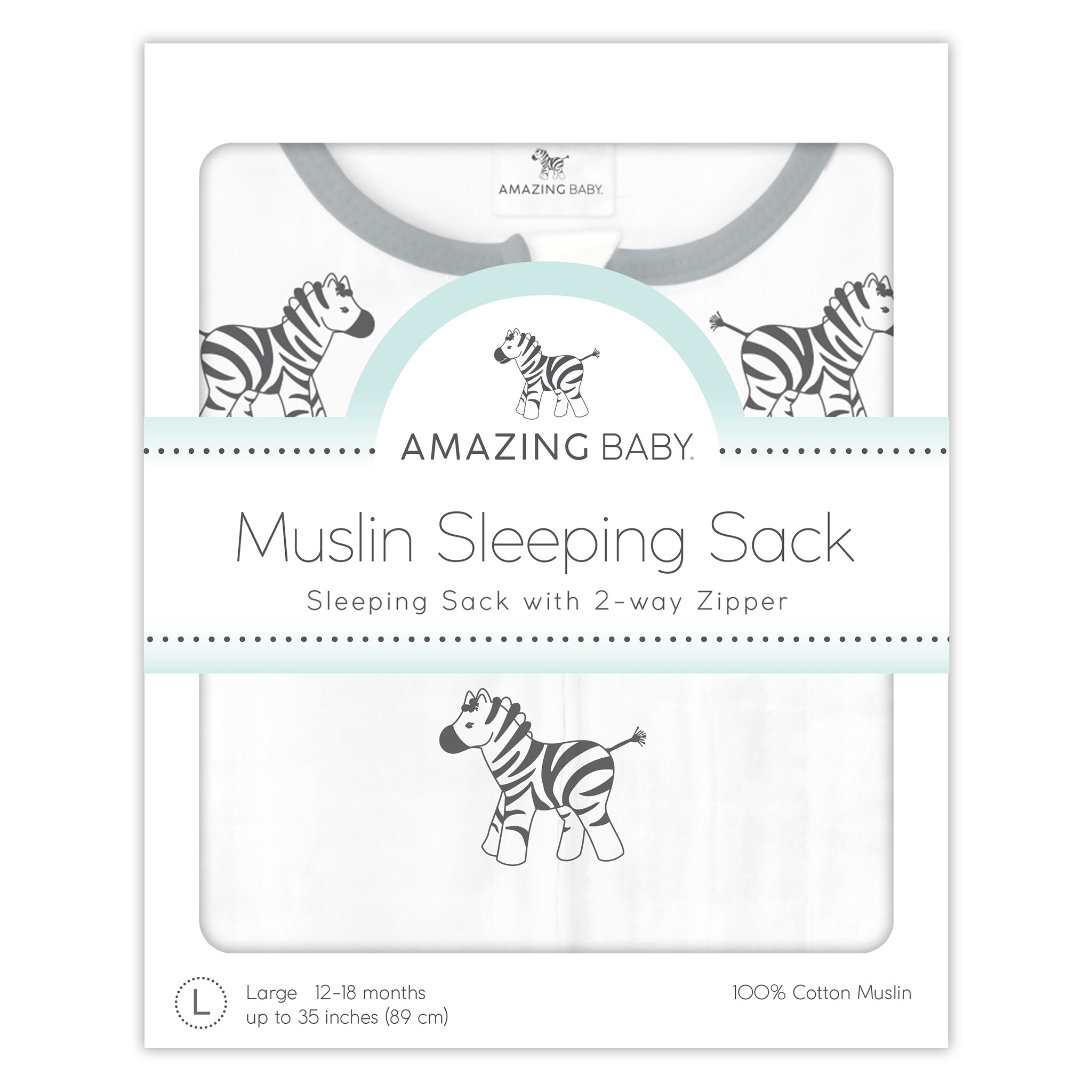 Amazing Baby - Muslin Non-weighted Zzzipme Sack  - Zebra